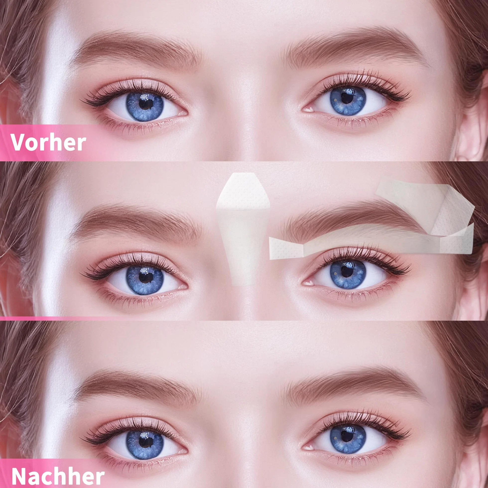 Beauty7 Wstępnie przycięte wstążki woskowe do brwi, 24 szt., pasek, czyste z 4 ściereczkami do czyszczenia oleju, bezboleśnie