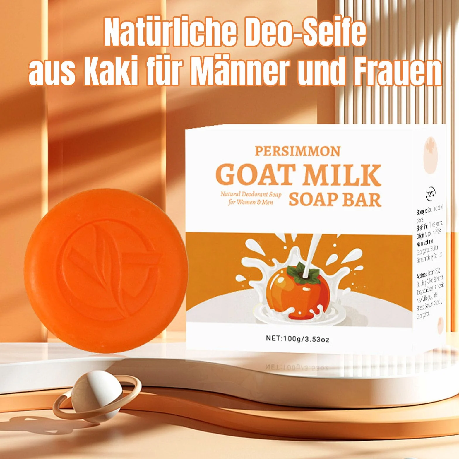 Persimmon Soap 2-pak, naturalne mydło dezodorujące i nawilżające w kostce, mydło naturalne do delikatnej pielęgnacji całego ciała i okolic intymnych, złuszczające do kontroli zapachu ciała