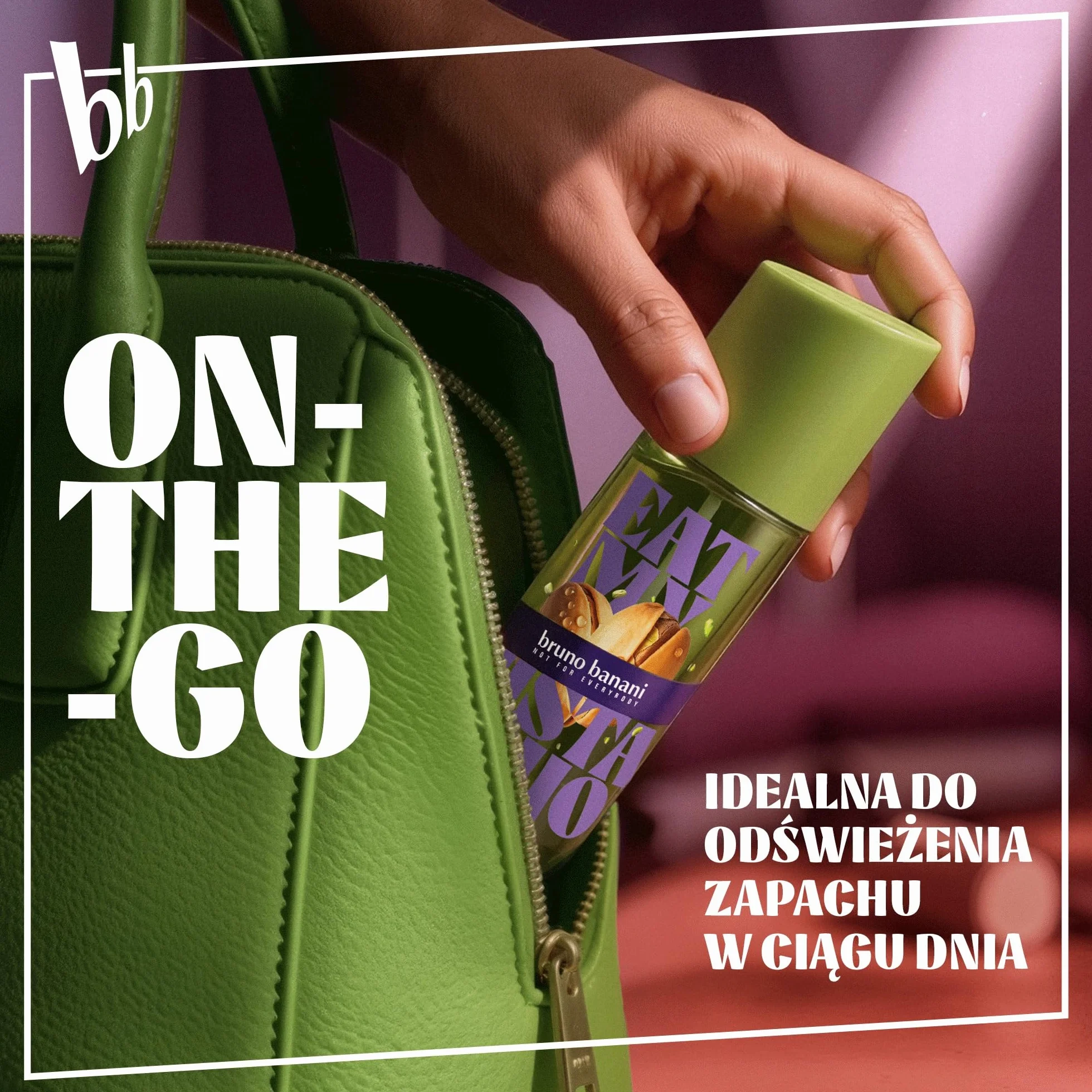 bruno banani Eat My Pistachio perfumowana mgła do ciała i włosów dla kobiet, odświeżająca, długotrwała, bursztynowy zapach gourmand, 236 ml