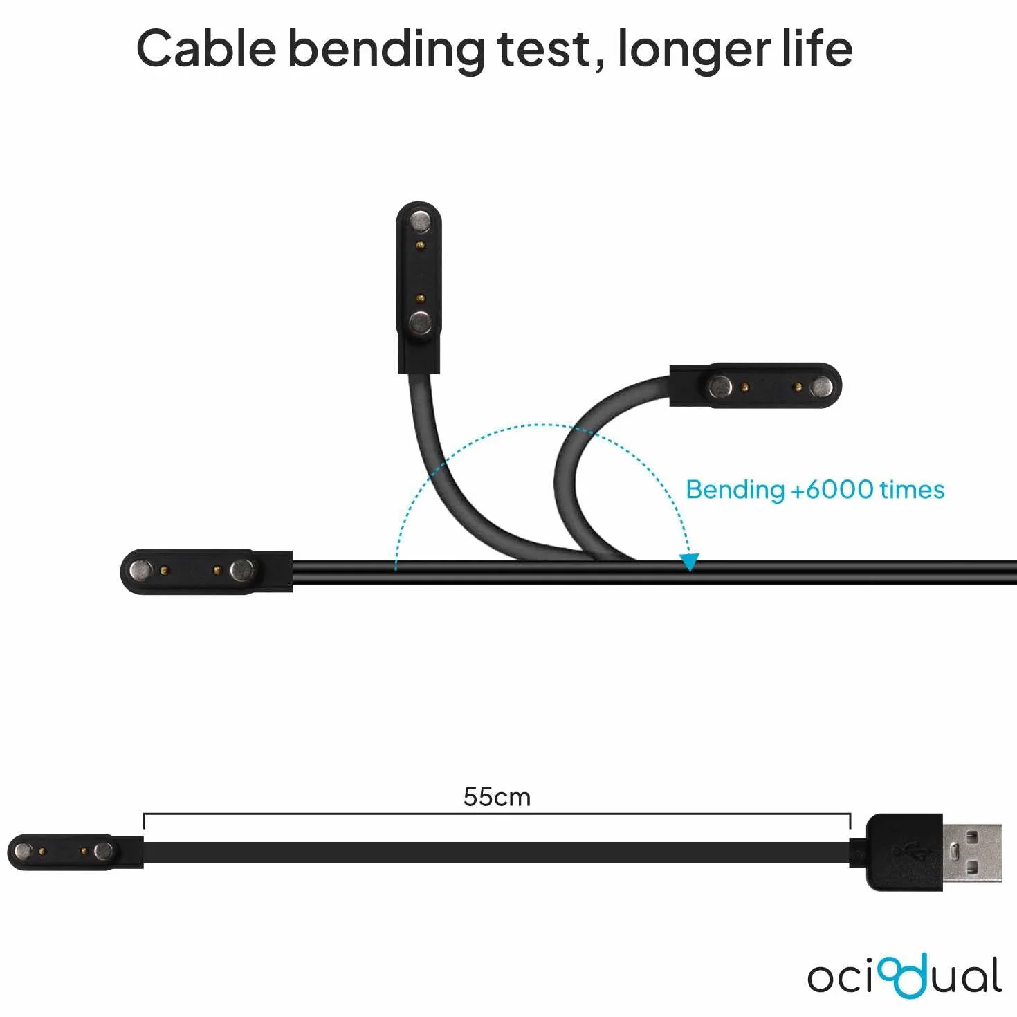 OcioDual Magnetyczna ładowarka USB kabel 2-biegunowy Pitch 7,62 mm do smartwatcha - czarny akcesoria