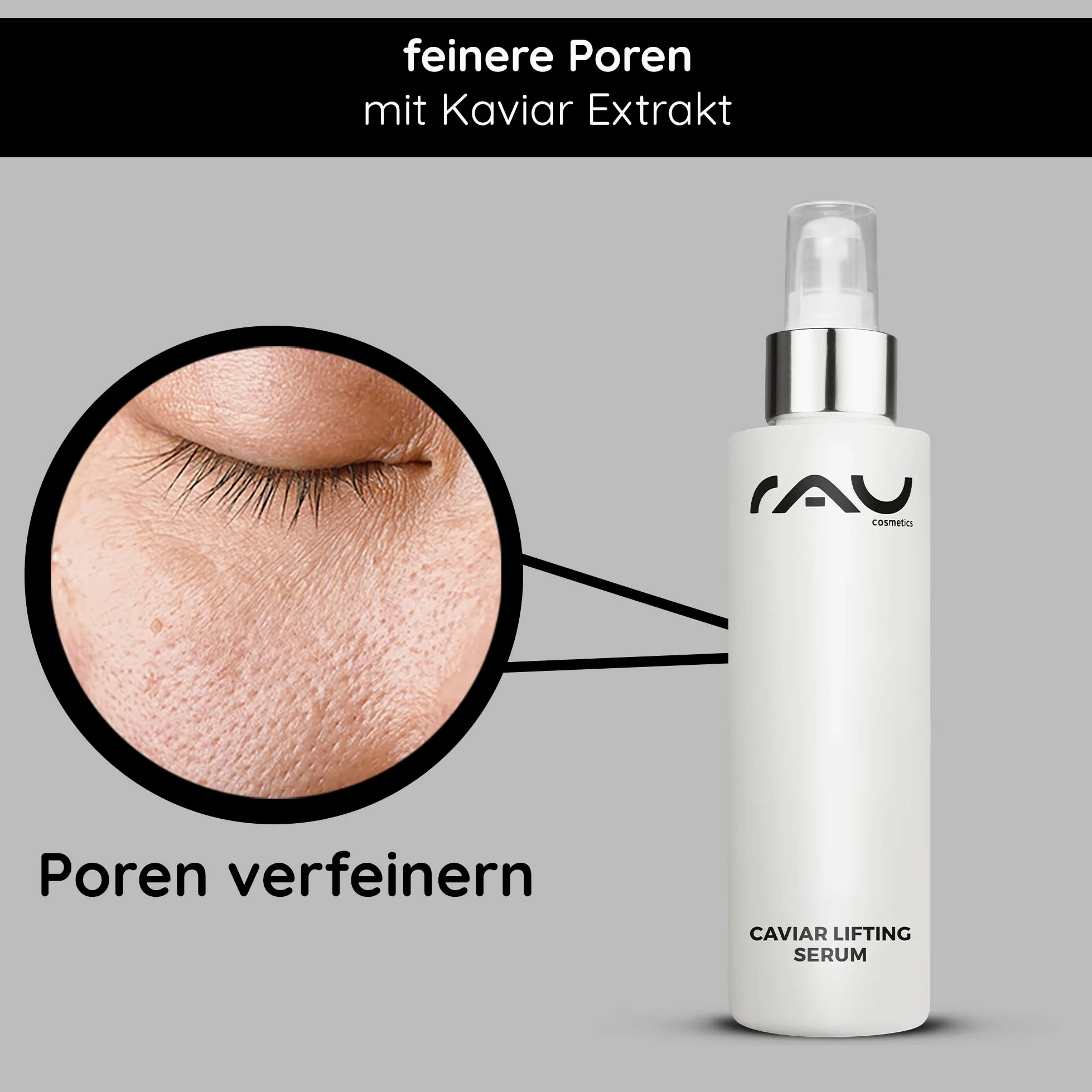 RAU Cosmetics Caviar Lifting Serum 100ml - Anti-Aging Gesichtsserum mit Argireline & Kaviarextrakt - Straffendes Peptid-Serum für Reife Haut - Feuchtigkeitsspendend mit Panthenol - Made in Germany