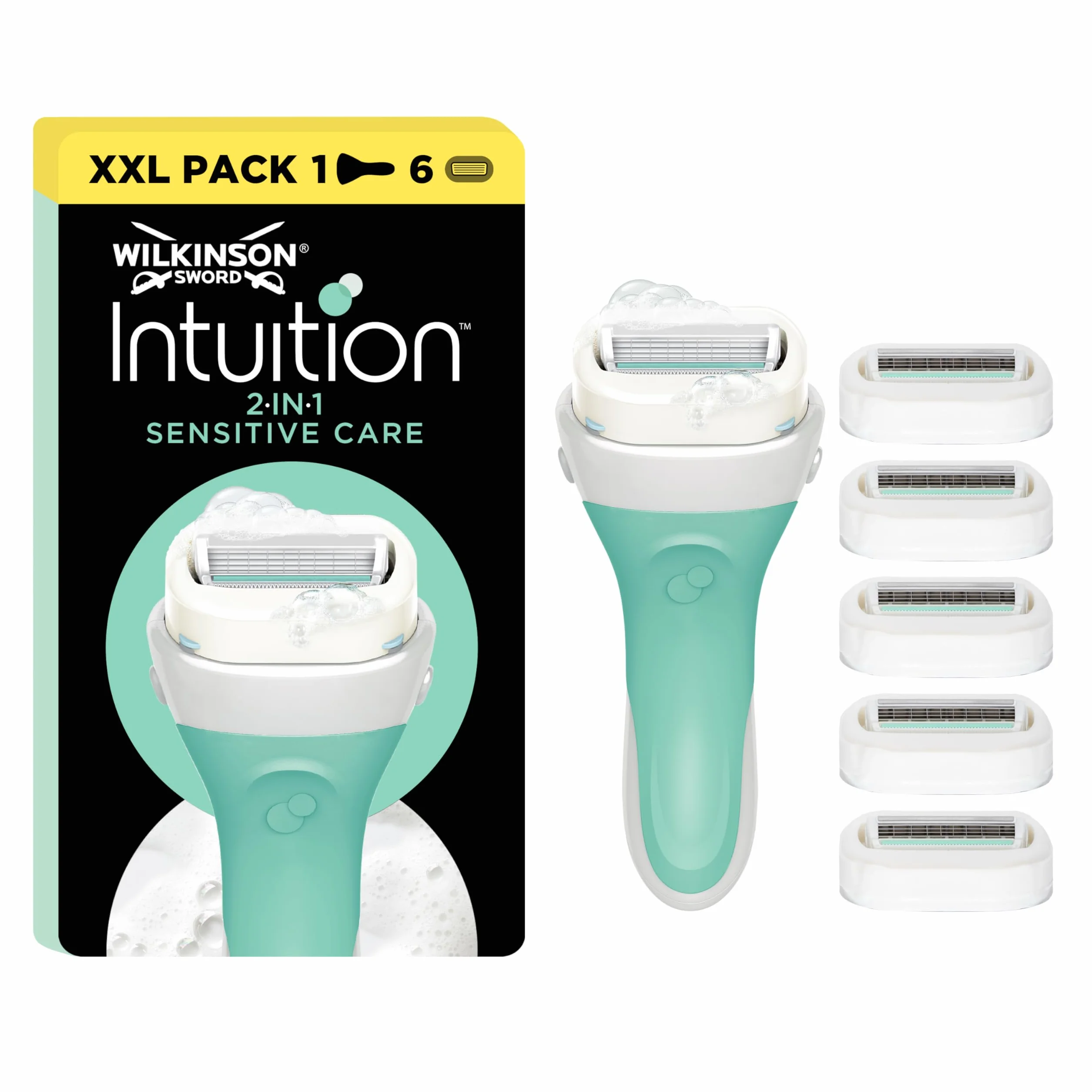 WILKINSON SWORD - Intuition Sensitive Care dla kobiet | nie wymaga żelu do golenia | uchwyt do golenia + 6 ostrzy wkład uzupełniający