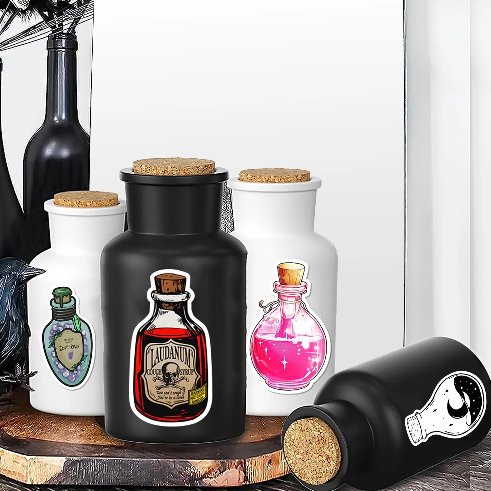 Halloween Potion Bottle Sticker Labels, 50x Decals, Clear Spherical Cosplay Stickers for Water Bottle