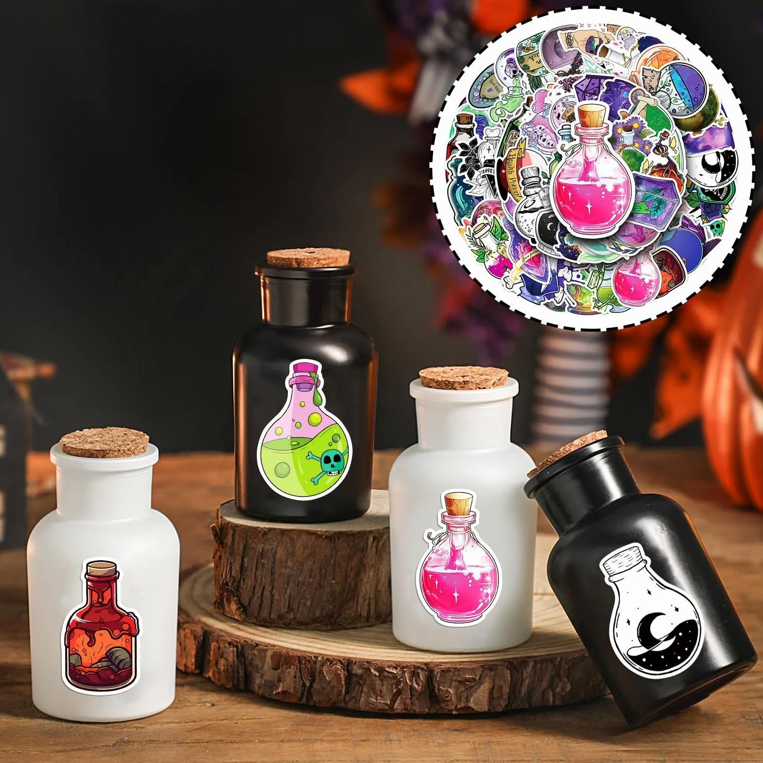 Halloween Potion Bottle Sticker Labels, 50x Decals, Clear Spherical Cosplay Stickers for Water Bottle