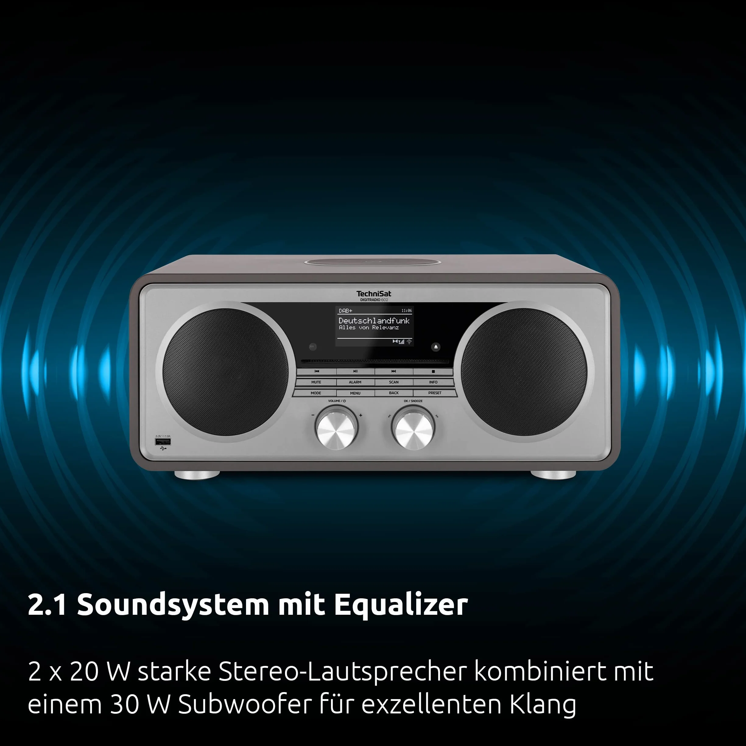 TechniSat DIGITRADIO 602 - Stereo Radio internetowe (DAB, FM, 70 W system 2.1 z subwooferem, CD, USB, strumieniowanie Bluetooth, AUX, WLAN, budzik, Spotify Connect, pilot) Antracyt