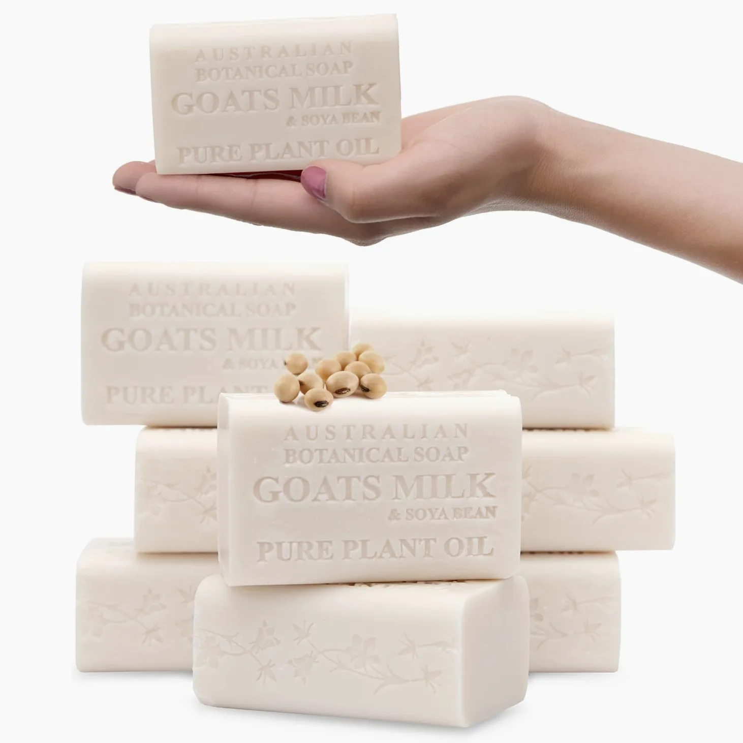 Australian Botanical Soap, Goat's Milk & Soya Bean Oil Czysta roślina naftowa mydlana 6,8 uncji, 193 g bary - 8 zliczanie