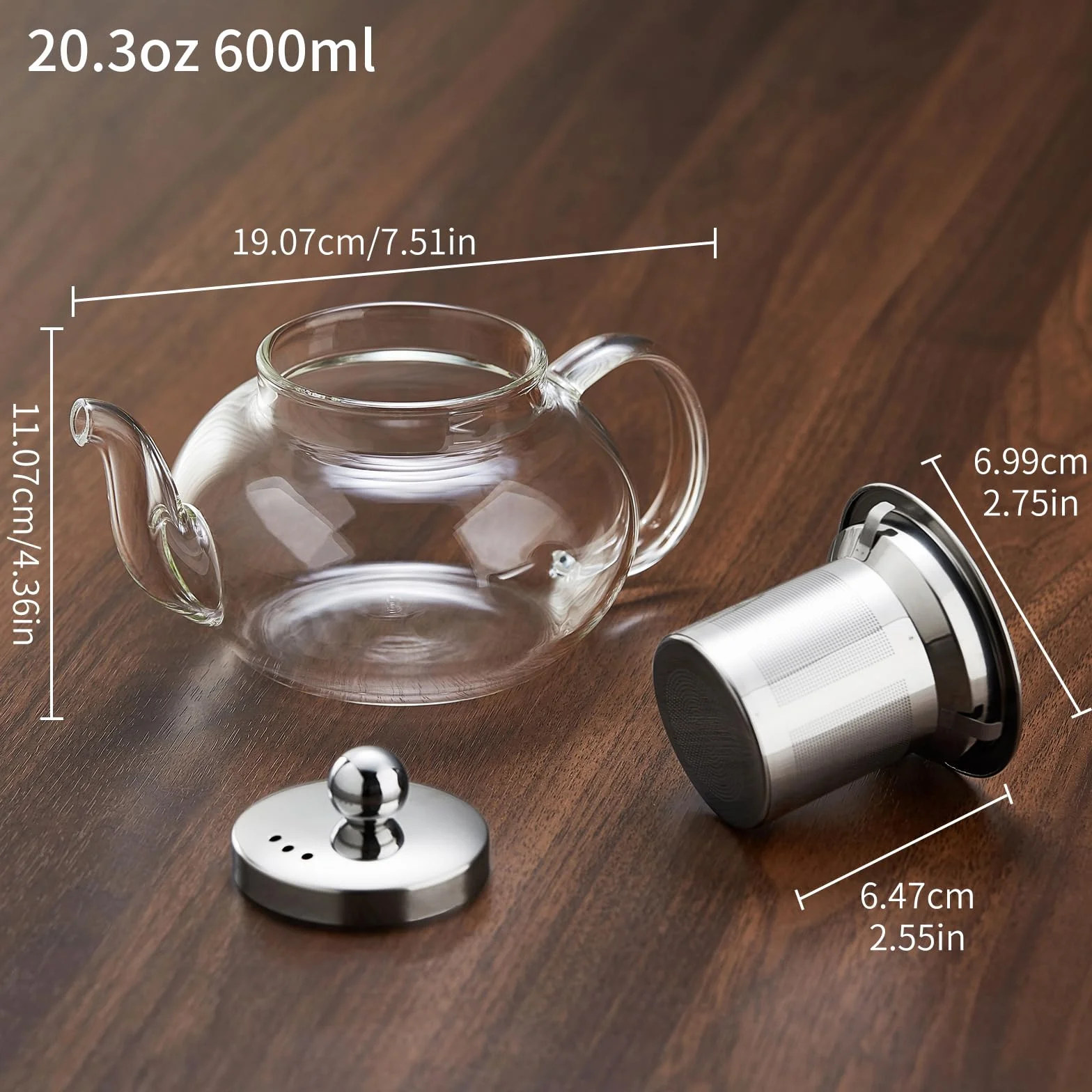 Szklany czajniczek z zaparzaczem 600 ml ze szkła borokrzemowego do herbaty