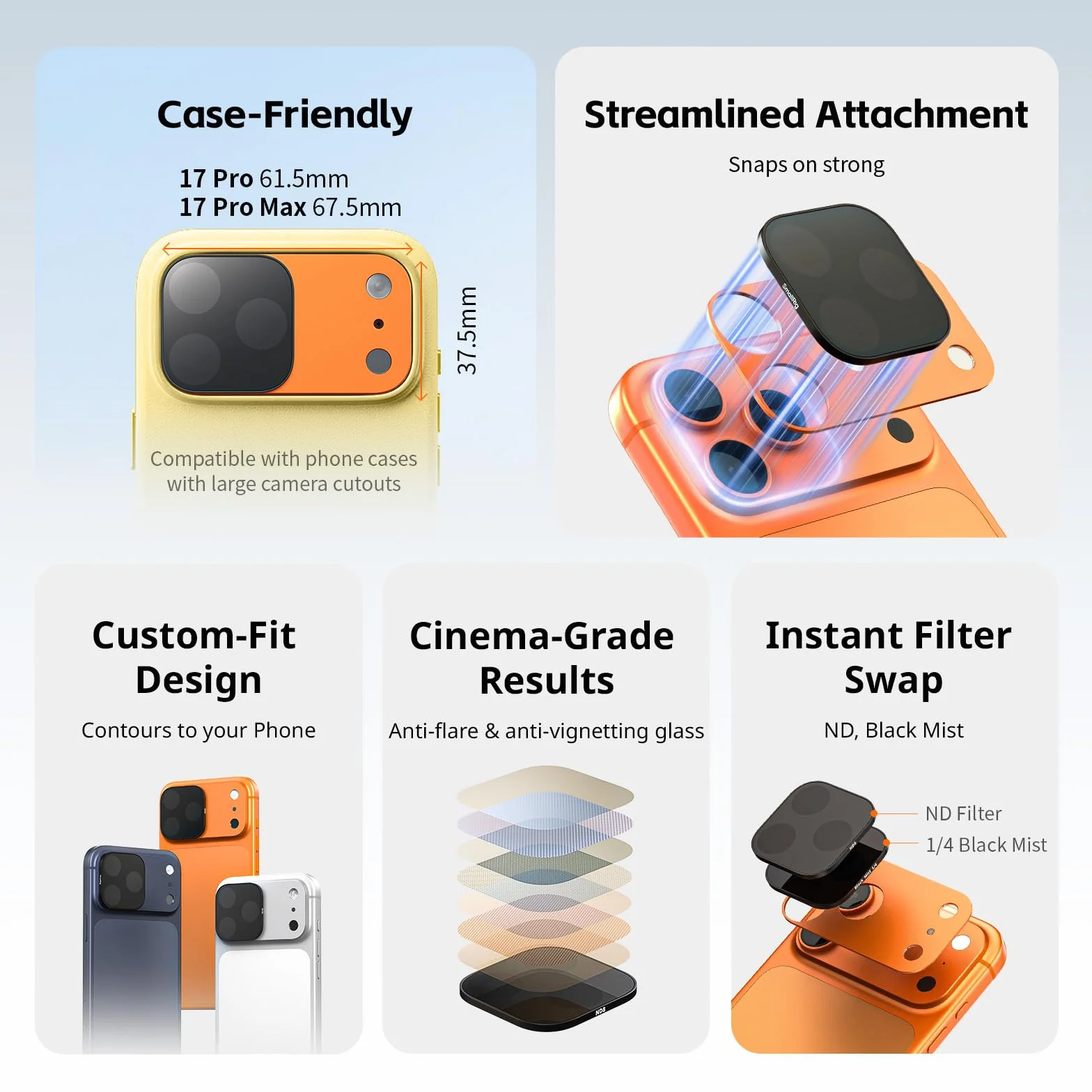SmallRig Kwadratowy zestaw filtrów ND i czarnej mgły do iPhone'a 17 Pro (pomarańczowy) 6072