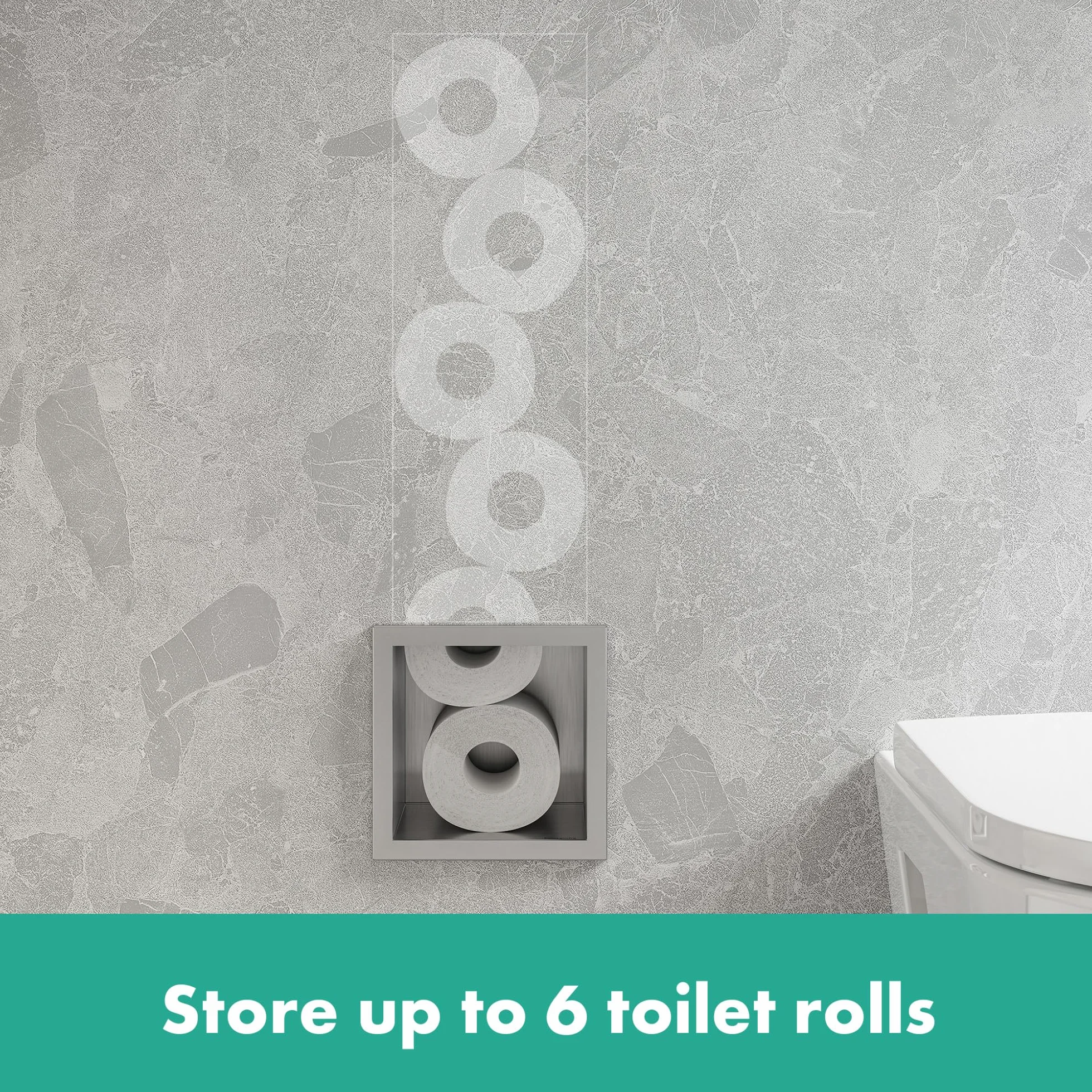 hansgrohe XtraStoris Original Wnęka ścienna na zapas 6 rolek papieru toaletowego, stal szlachetna szczotkowana