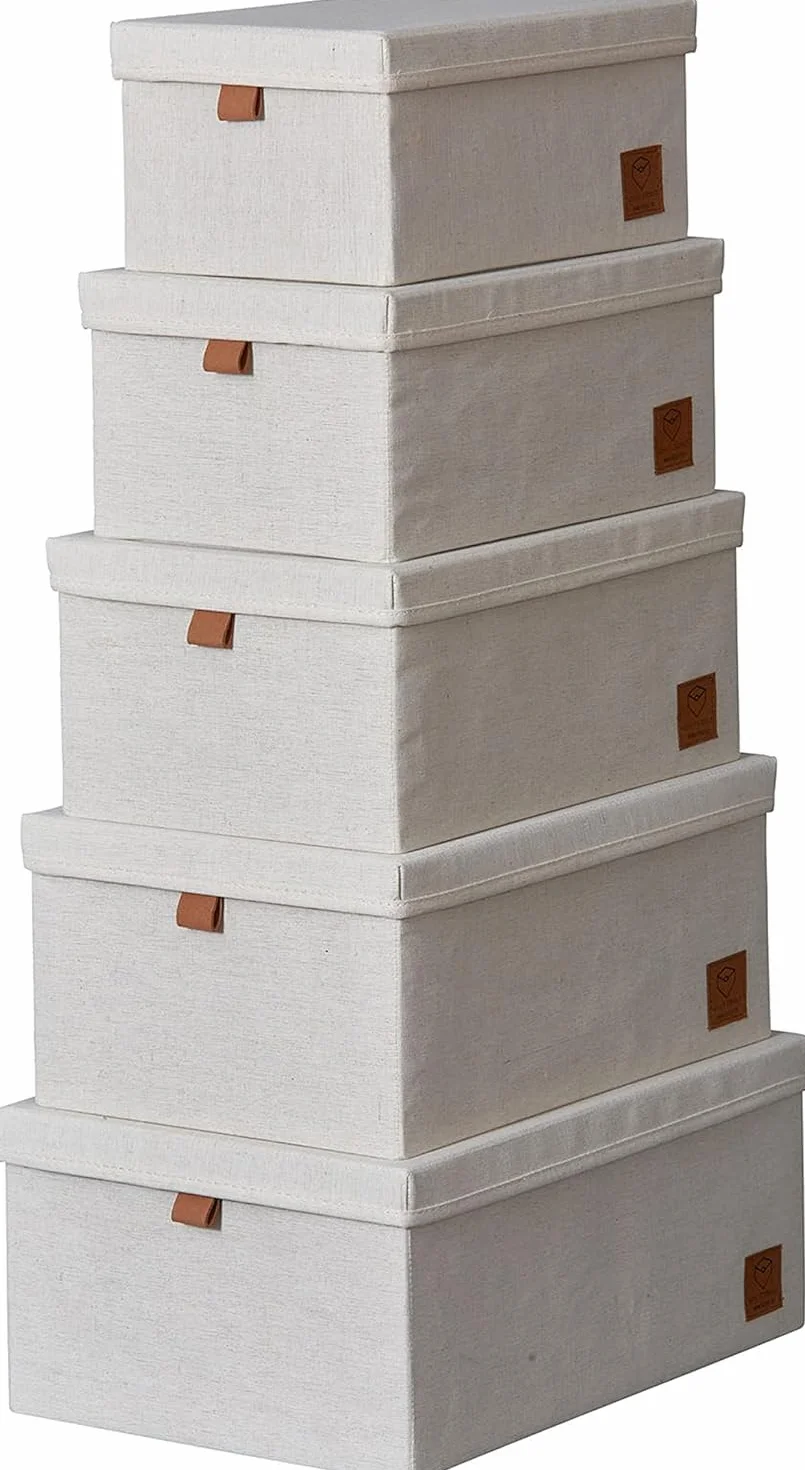 Love it Store IT pudełka do przechowywania premium z pokrywką, 5-częściowy zestaw pudełek z wysokiej jakości materiału, bardzo stabilne, beżowe, 5 różnych rozmiarów