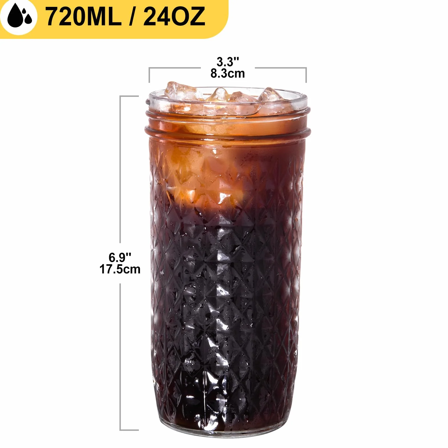 Spurtar Szklanki do napojów Bubble 720 ml ze słomką i pokrywką diamentowe wielokrotnego użytku