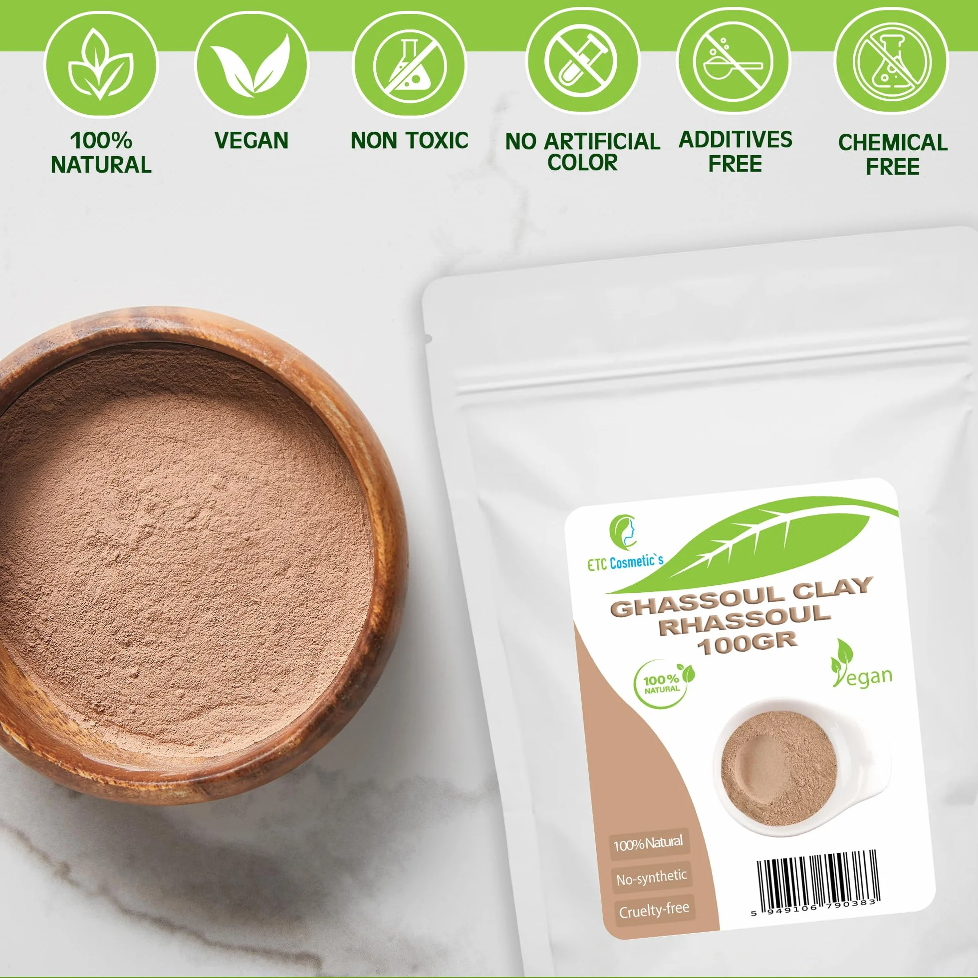 Ghassoul (odcień rassoul) 100 g - naturalny lawaton, który jest stosowany do pielęgnacji skóry i włosów do czyszczenia, peelingu i odmładzania Bardzo delikatny i uspokajający.