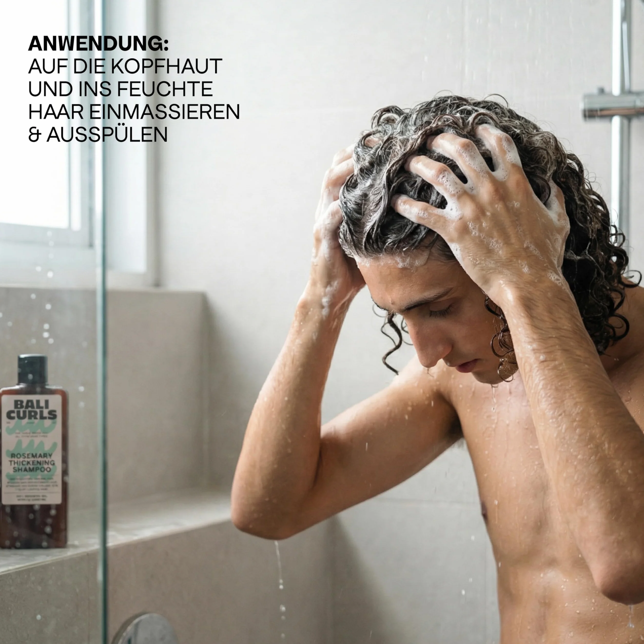 Bali Curls Rosemary Thickening Shampoo – Wzmacniający z olejkiem z rosmarinu, biotyną i kofeiną – Wegańska maska do włosów o objętości dla włosów delikatnych i cienkich – Przyjazny dla loków – 200 ml