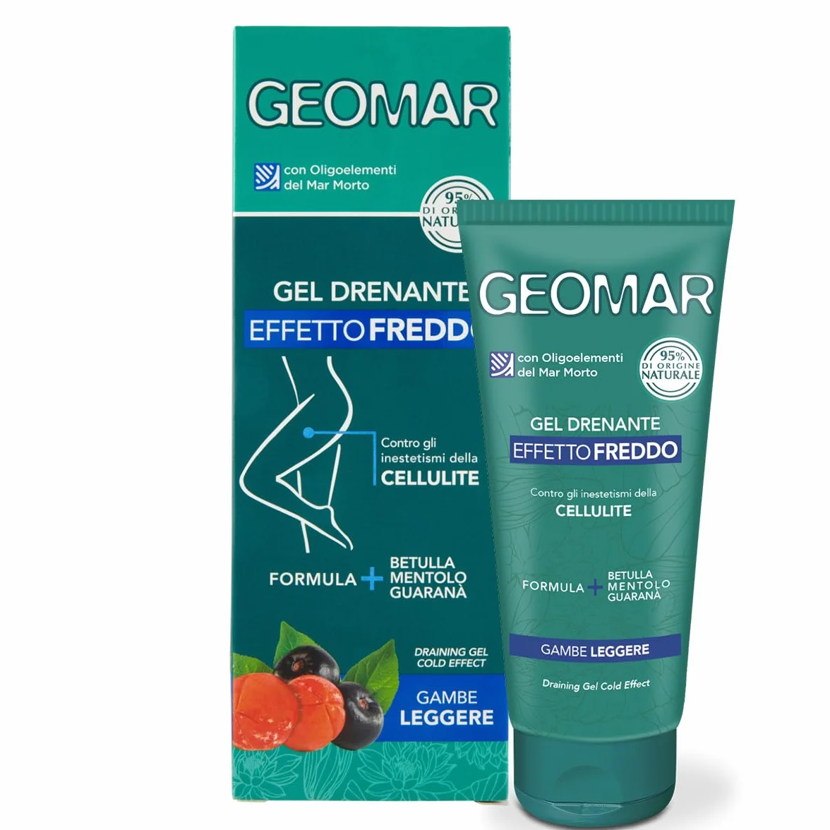 GEOMAR | Żel drenujący z efektem zimna, przeciw niedoskonałościom cellulitu, dostarcza lekkie nogi, 95% składników pochodzenia naturalnego, wyprodukowane we Włoszech, 200 ml