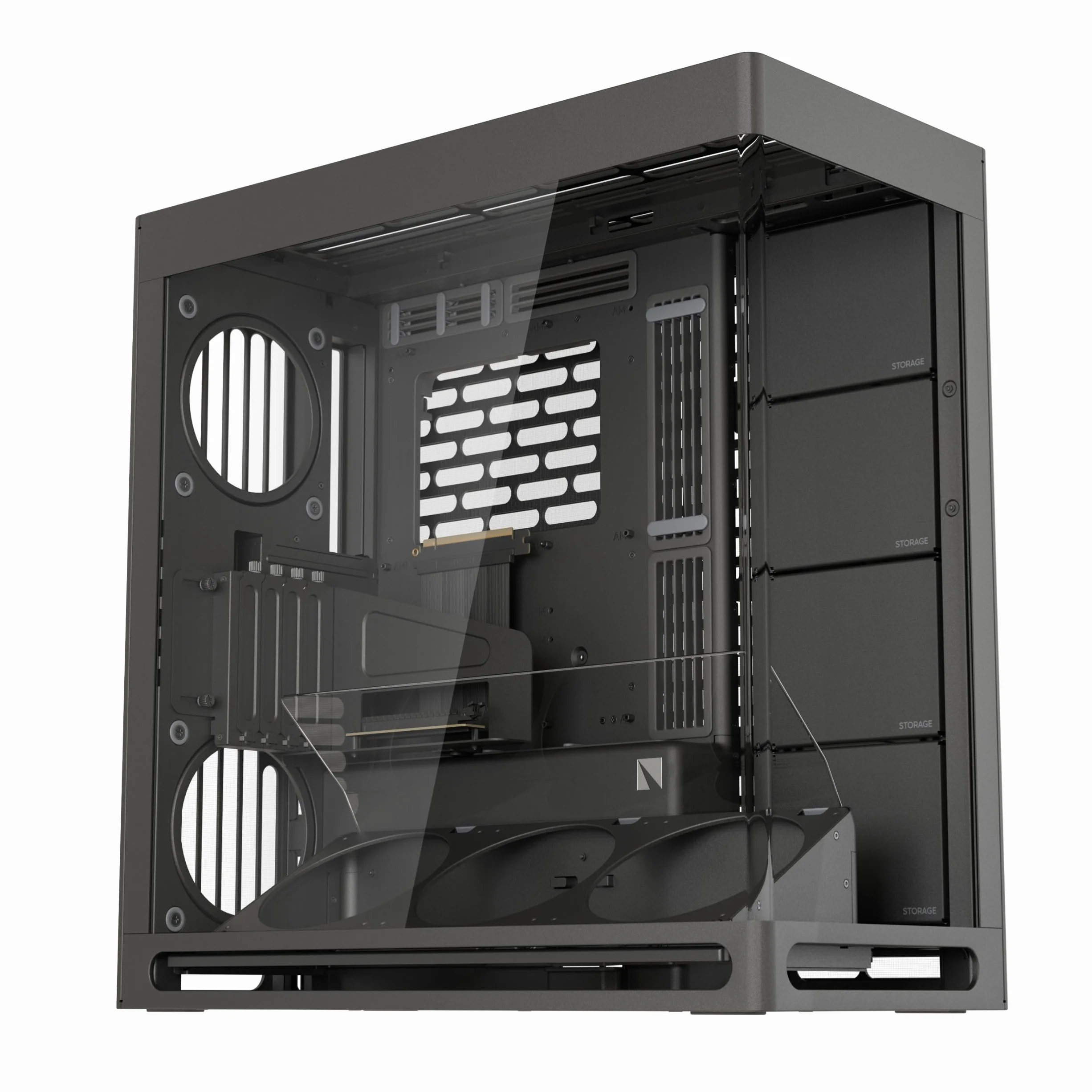 HAVN HS 420 VGPU dwukomorowa obudowa ATX Mid Tower PC czarna | Pionowy zestaw GPU PCIe 5.0, wentylatory 11 x 140 mm i wsparcie chłodnicy 3 x 420 mm, proste zarządzanie kablami, szkło hartowane,