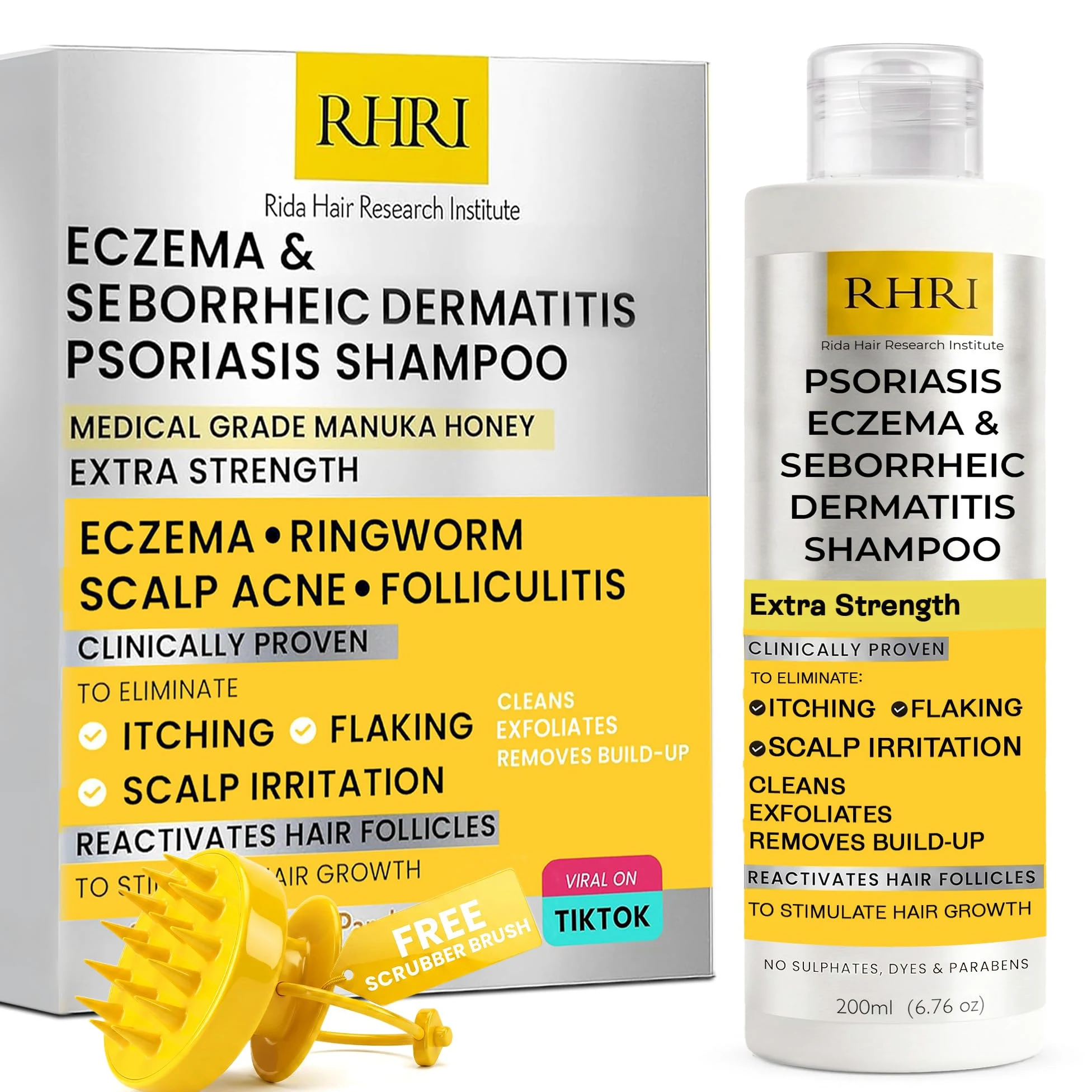 Rida Hair Research Institute Szampon na łuszczycę dla mężczyzn i kobiet z miodem Manuka - najlepszy sposób na swędzenie skóry głowy, egzemy i łojotok