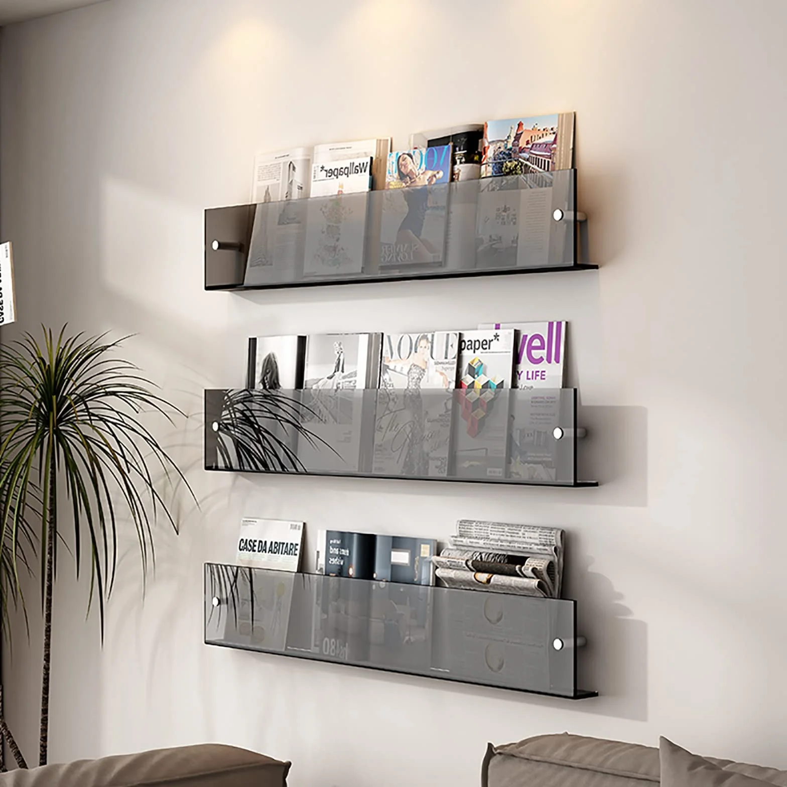 Brochure Display Stand Organizer Rack Acrylic Magazine Rack Hanging Bookshelf, Clear Magazine Display 1-3 Tier, Brochure Holder Wall Mount for Waiting Room, Living Room, Office (Color : 3pcs, Size :
