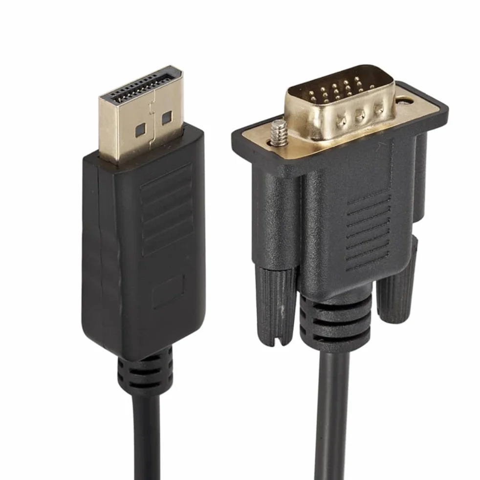 Adapter Kabla na VGA 1,8 M, Męski Konwerter DisplayPort na VGA z Pozłacanymi Złączami, Obsługa Rozdzielczości Wideo 1080P dla Monitora Komputerowego (Black)