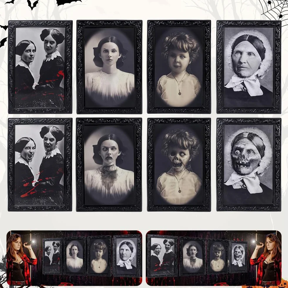 MEISHANG 4 sztuki obrazy na Halloween ramki na zdjęcia 3D dekoracja ścienna