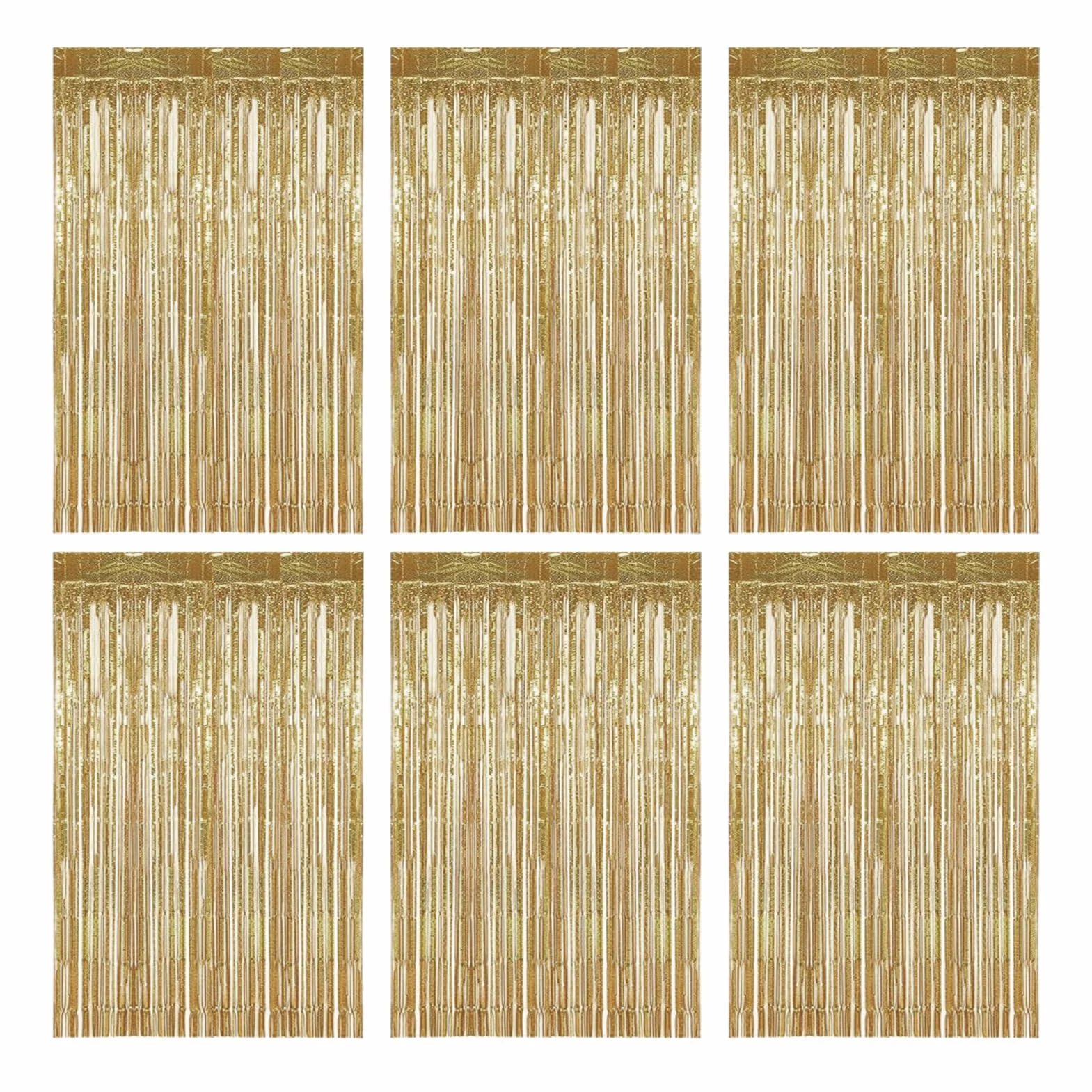 6 sztuk szampańskich i złotych lametek, 1 m x 2 m, zasłona z frędzlami, metaliczne lamety, zasłony brokatowe na urodziny, imprezę, wesele, Boże Narodzenie, Nowy Rok