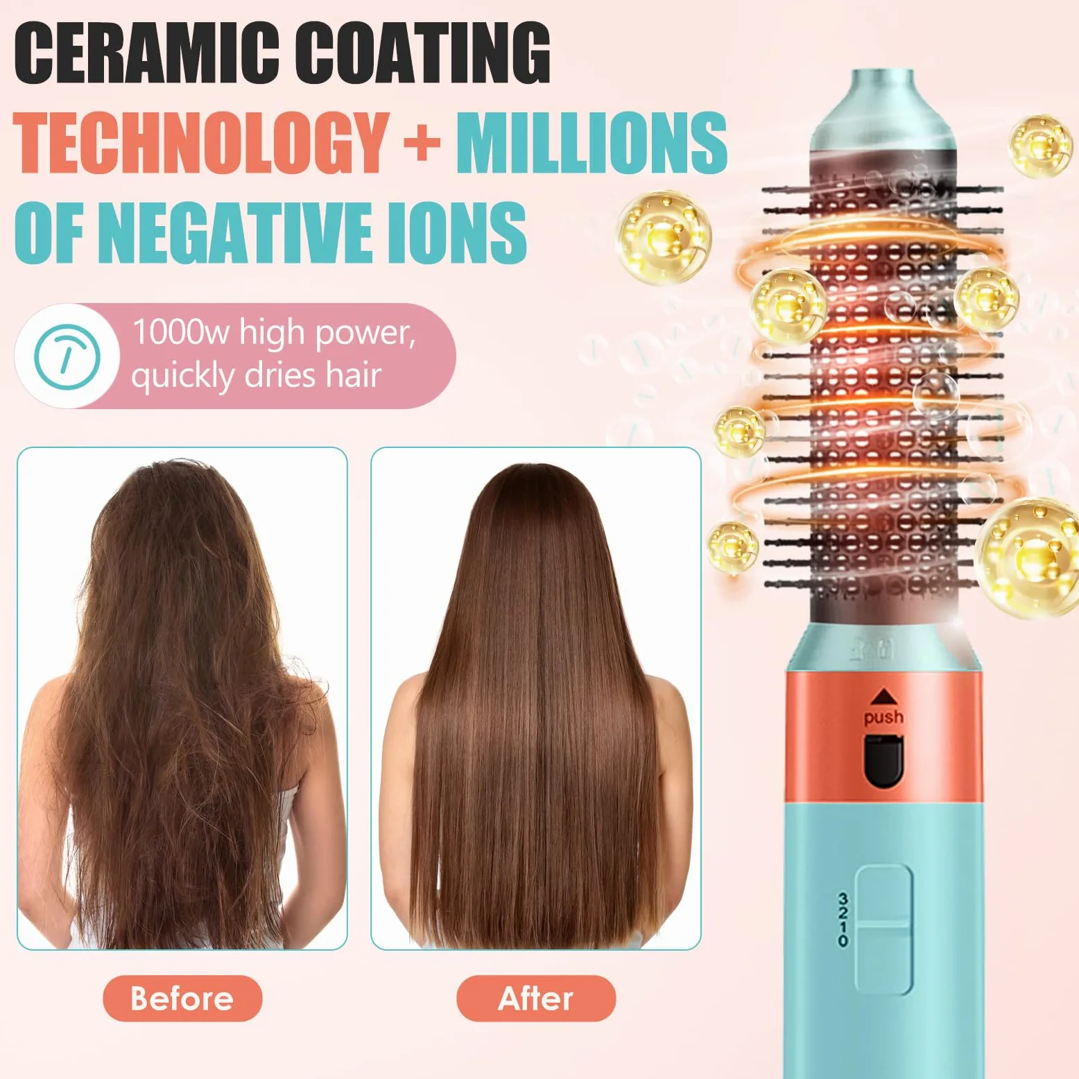 One-Step Styler, wielozadaniowa szczotka grzewcza do spłukiwania, 5 w 1 z suszarką do włosów, obrotowa szczotka dmuchająca do włosów, technologia ceramiczna, suszenie, kręcenie, prostowanie