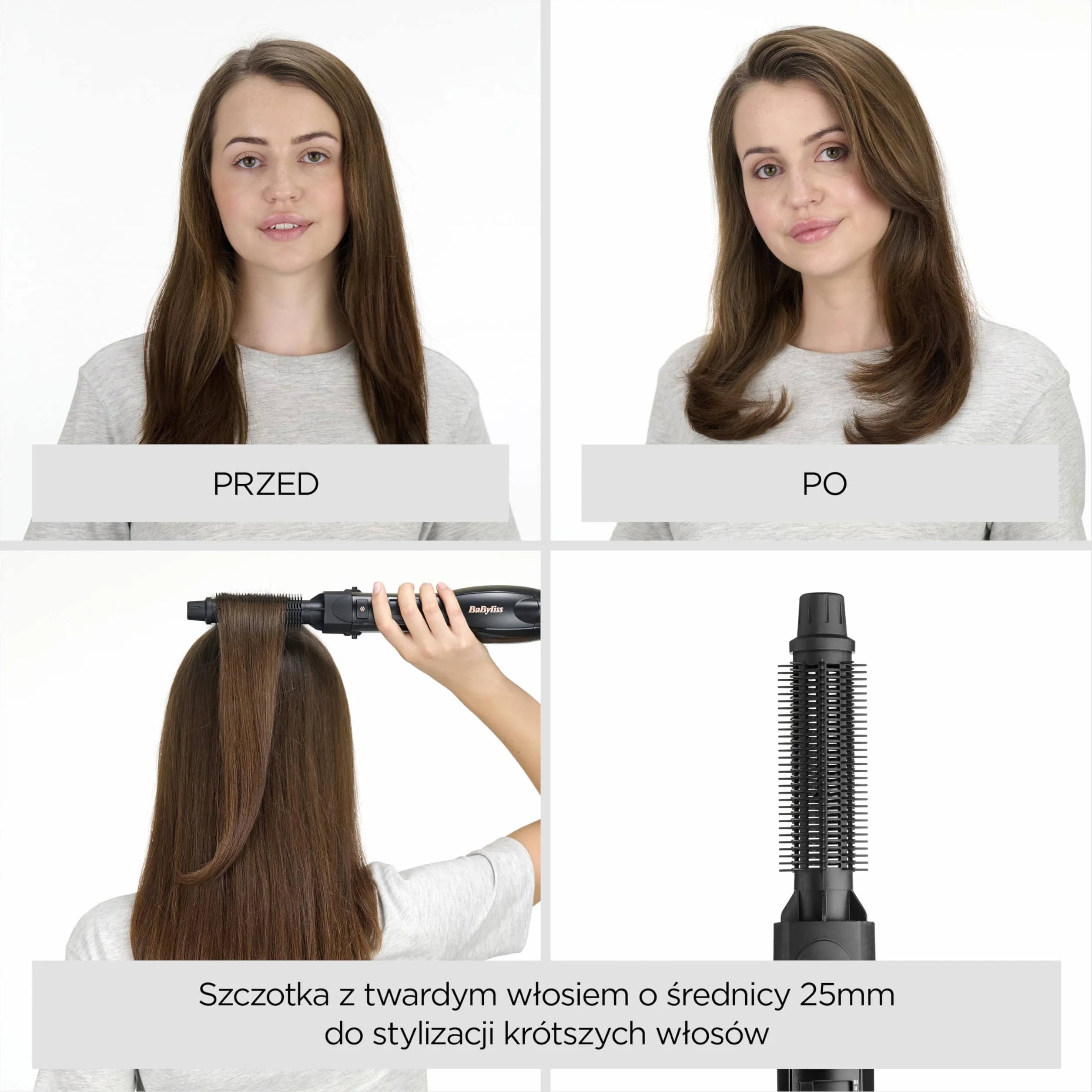 BaByliss Smooth Finish 1200 – Szczotka na Gorące Powietrze 4‑w‑1 do Suszenia, Wygładzania, Modelowania i Nadawania Objętości, Technologia Jonowa & Ceramiczna, 4 Końcówki, 1200W, Czarny/Różowy, AS122E