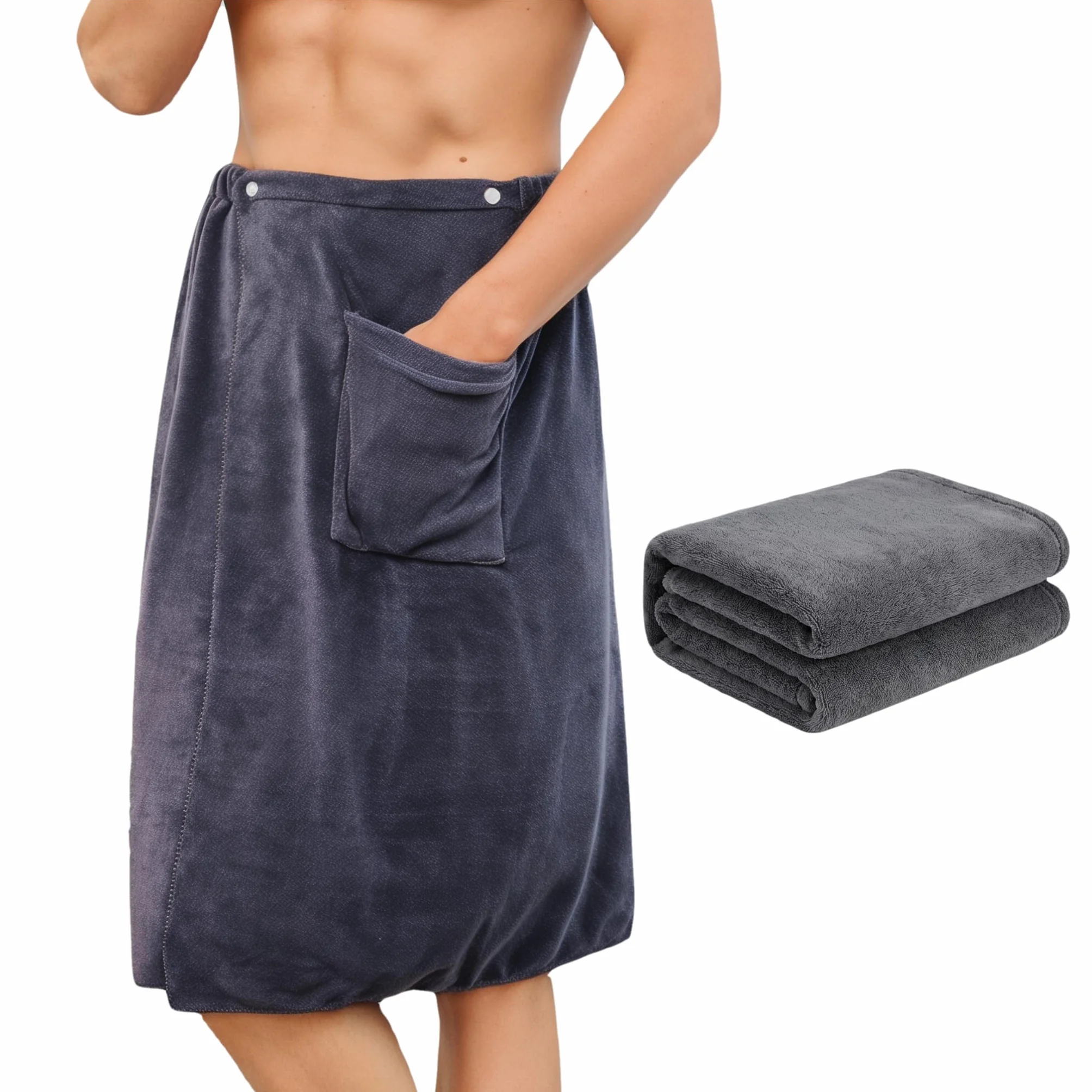 Męski kilt do sauny 70 x 140 cm szybkoschnący ręcznik z guzikami szary