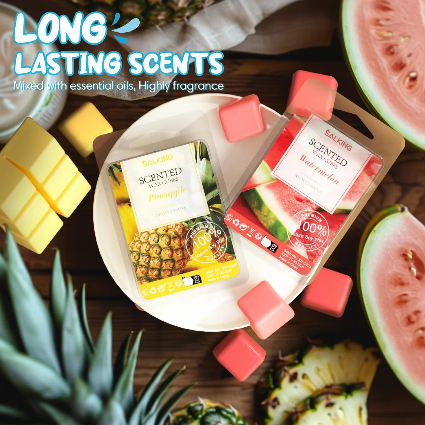 SALKING Letni zestaw zapachowy wosku sojowego do lampy zapachowej, zapach kokosowy, mojito, ananas, 8 szt.