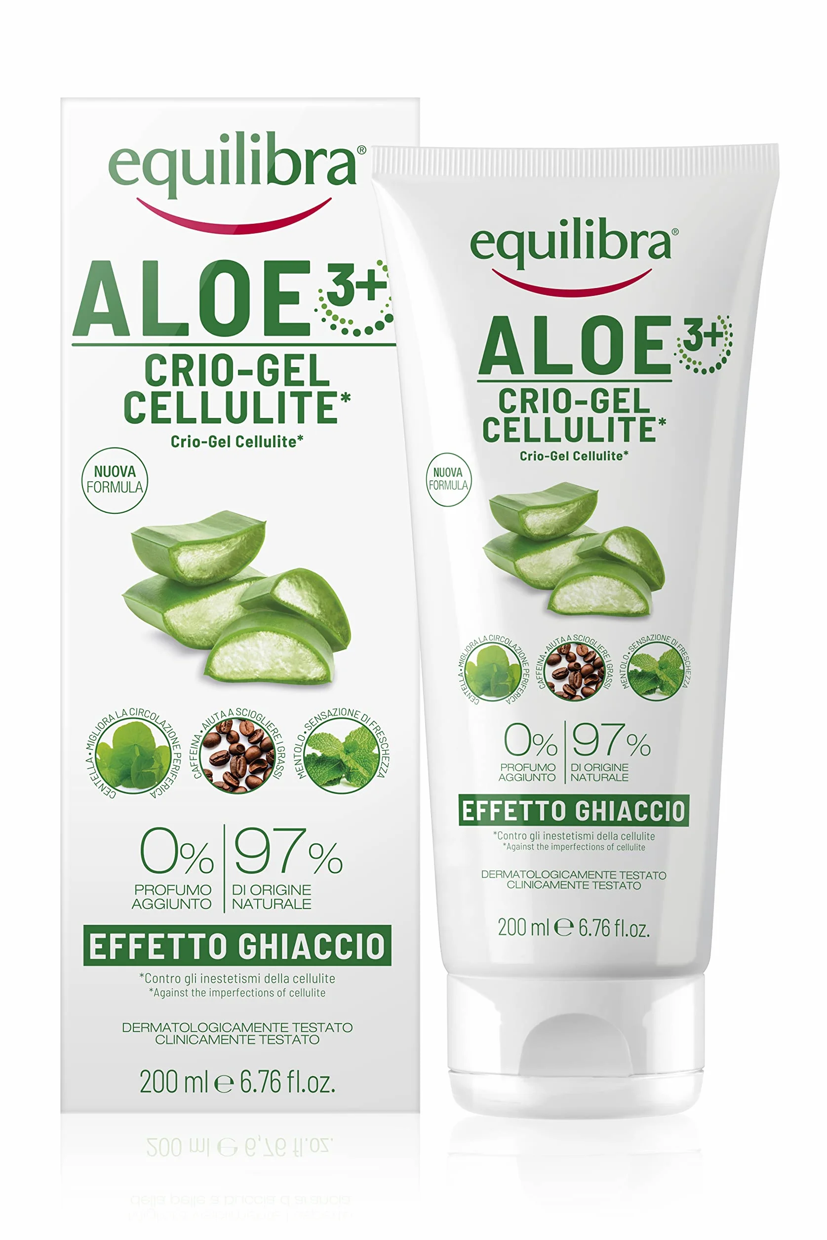 equilibra Ciało, Aloe Crio-Gel Cellulit, świeży żel na bazie aloesu i aloesu 3+, wspomaga krążenie peryferyjne, przeciwdziała zatrzymywaniu wody, cellulit i skórka pomarańczowa, 200 ml