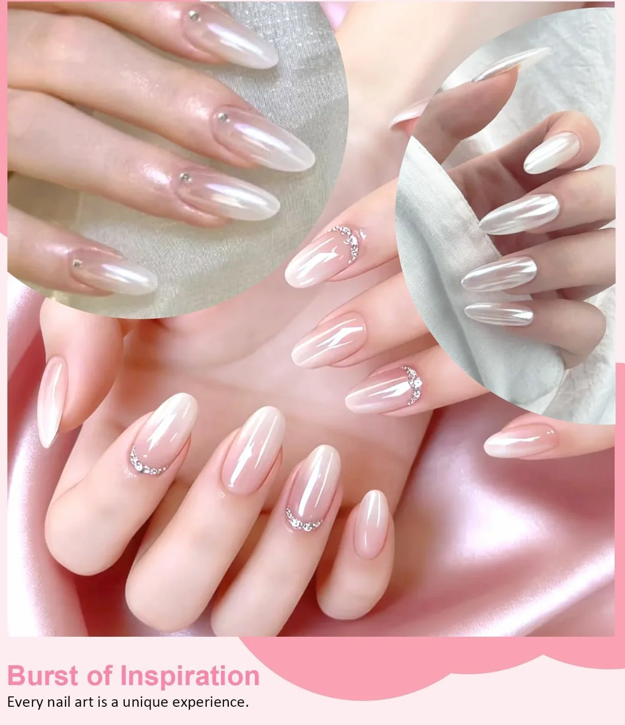 Proszek do paznokci z białą perłą, chrom, przezroczysty, Aurora Ice Shimmer, chromowany pigment do paznokci, do salonu "zrób to sam"