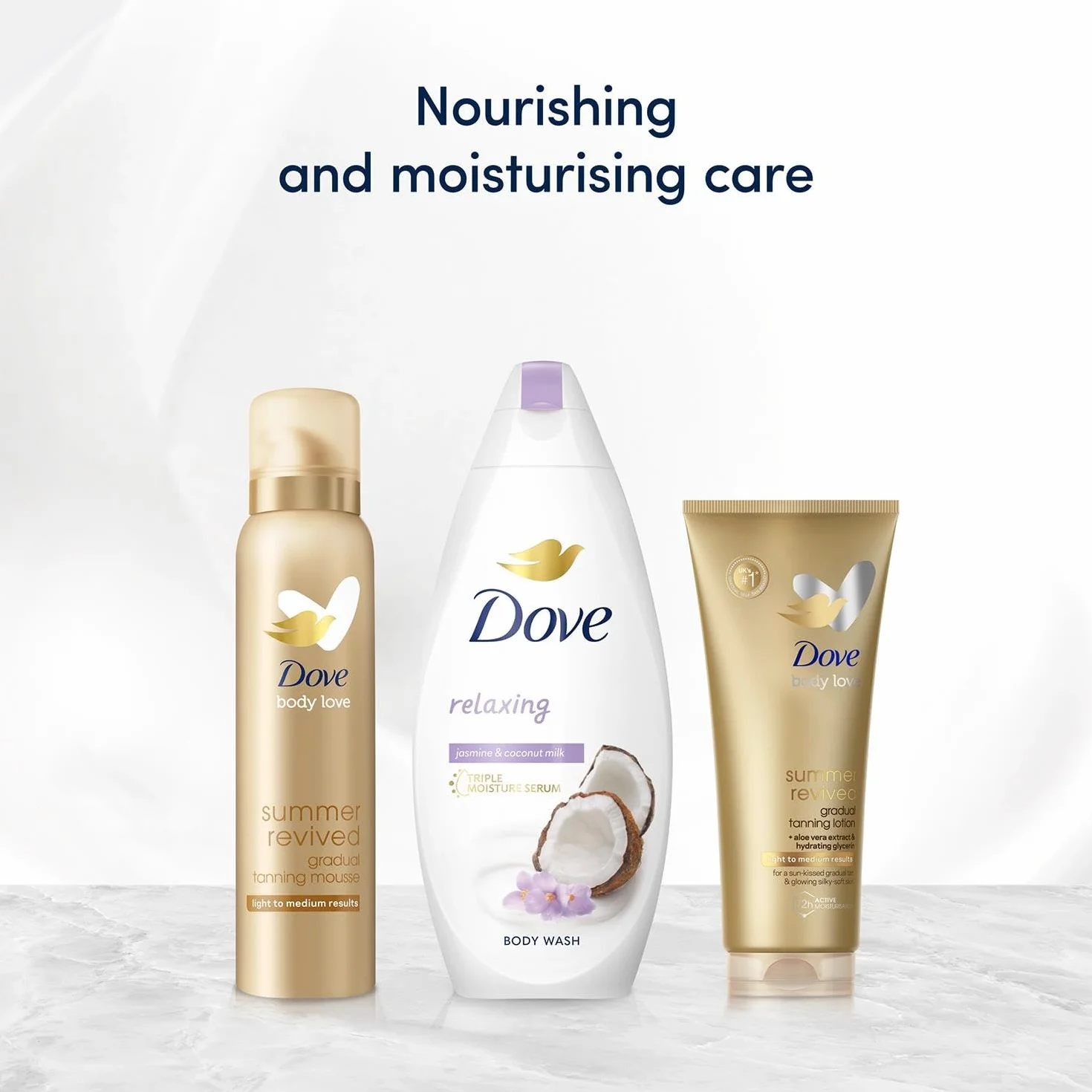 Dove DermaSpa Summer Revived Skin Gradual Fake Tan Body Mousse mus do ciała, bez smug, do skóry średniej i ciemnej, dla mężczyzn i kobiet, pielęgnacja nawilżająca przez 48 godzin, na urlop, naturalny