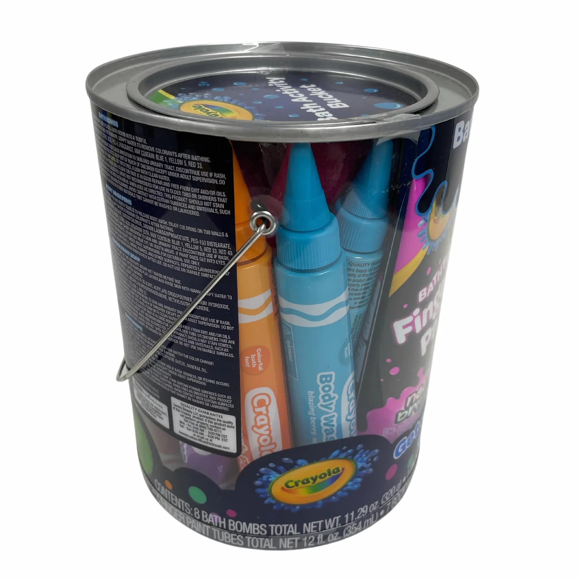 Crayola NEON Wiadro do kąpieli dla dzieci, 30-częściowy zestaw z kulkami do kąpieli, kolorowe tubki na mydło na palec, długopisy do mycia ciała, krople do kąpieli, paleta, pędzel do malowania i wiadro