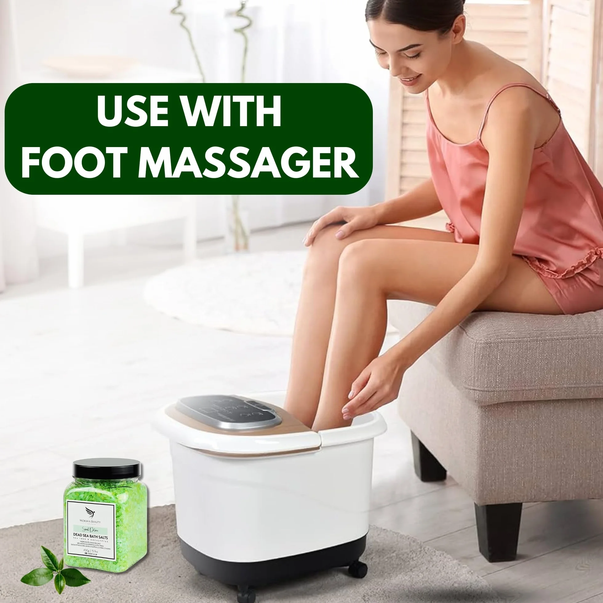 MOKSHA Naturalne Sole z Morza Martwego z Olejkiem z Drzewa Herbacianego, Relaksujące i Antystresowe Sole do Kąpieli i Kąpieli Stóp, Aromaterapia, Ukojenie Mięśni, Prezenty dla Mężczyzn i Kobiet