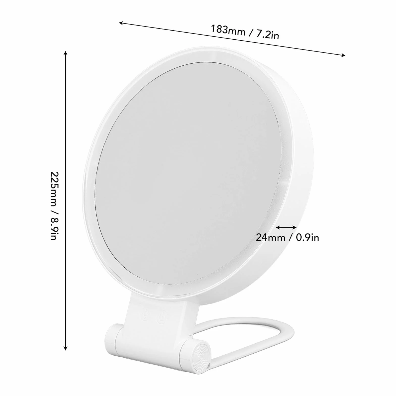 Podświetlane Lusterko do Makijażu, Powiększenie 1X 5X Dwustronne Lusterko Powiększające ze światłem LED i składaną rączką, Sterowanie Dotykowe w 3 Kolorach, Lusterko Kosmetyczne