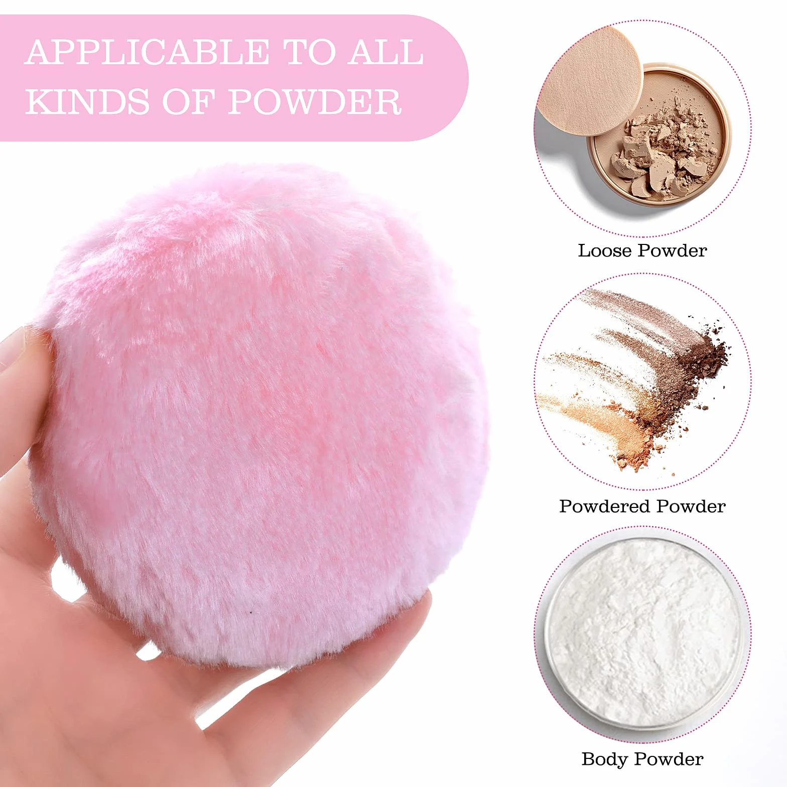 Sibba Duży, puszysty puder, 10 cm, ultramiękki, zmywalny, wielokrotnego użytku, welur, do twarzy, ciała, luźne pudru, narzędzie do makijażu na mokro i sucho (różowy)