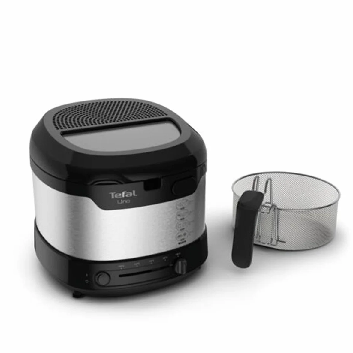 TEFAL FF215D Uno Frytkownica, Stal Nierdzewna, 1600 W, duża pojemność 1 L, Okienko w pokrywie, Kompaktowe rozmiary, Automatyczne otwieranie pokrywy, Odsączanie tłuszczu, Czarny/Srebrny