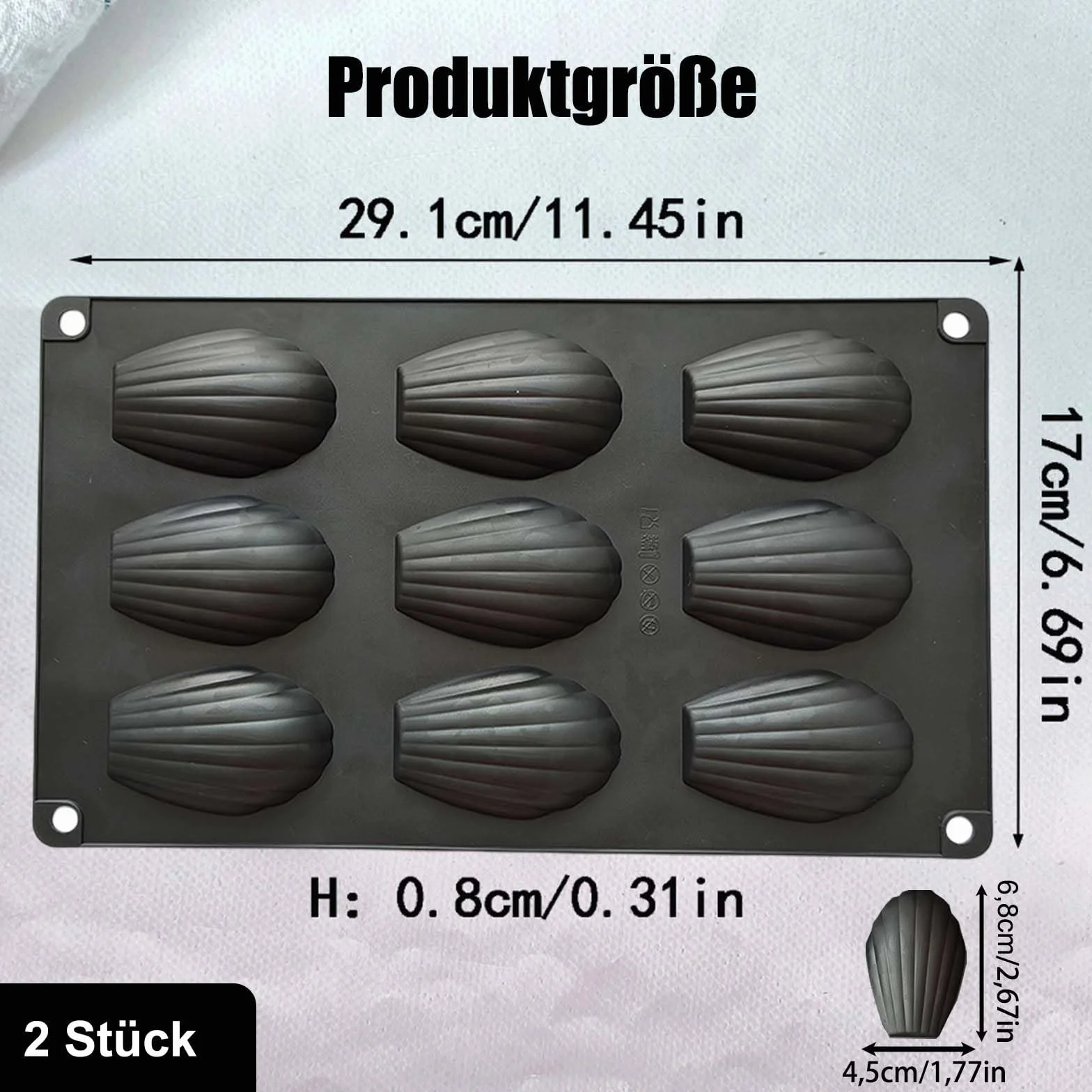 Silikonowe formy do pieczenia Madeleine 2 sztuki 9 pustych przestrzeni