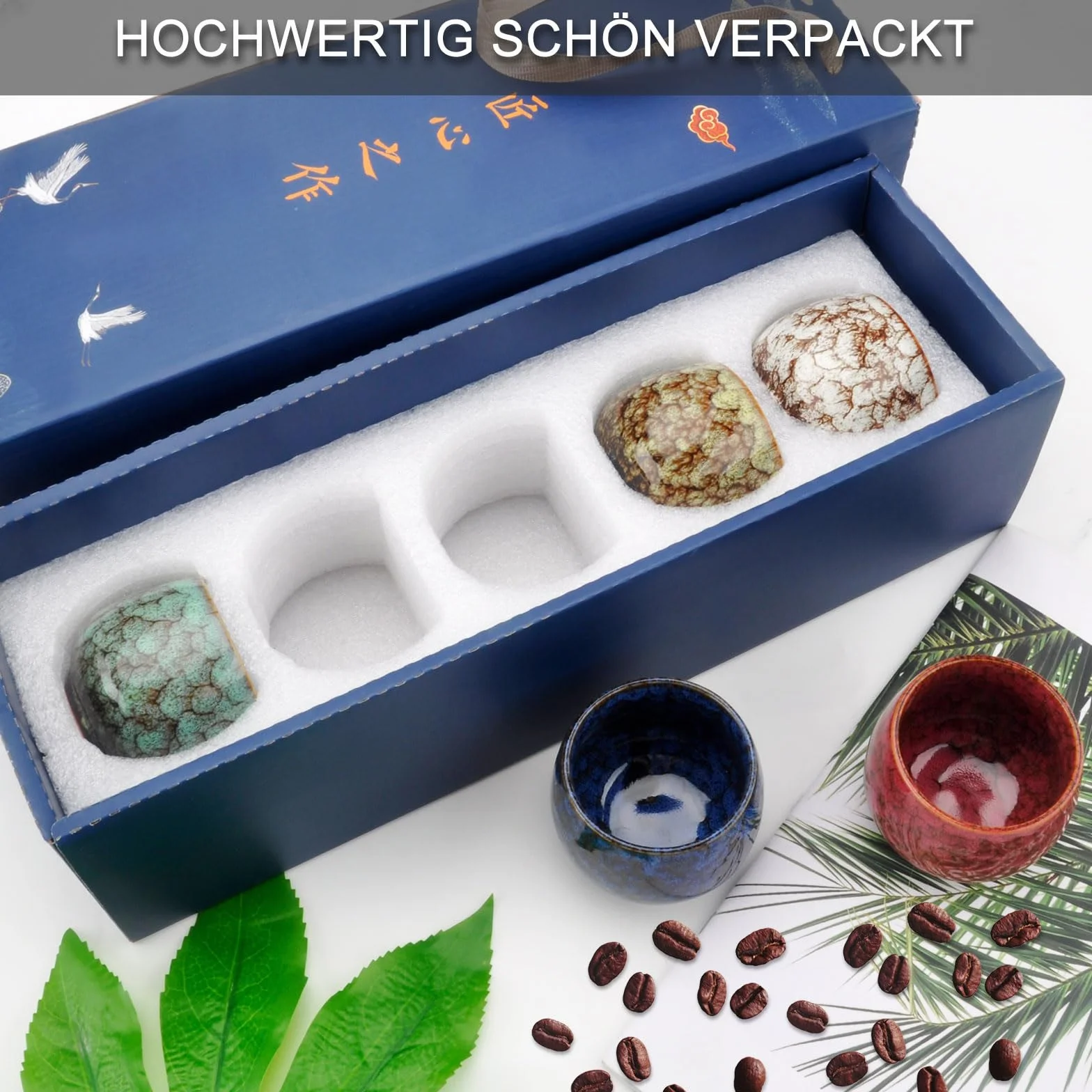 DAWRIS Zestaw Filiżanek do Espresso i Mokki - 5 Sztuk, 130 ml, Ceramiczne, Bez Uchwytu, Japońskie Filiżanki do Herbaty, Kawy, Cappuccino