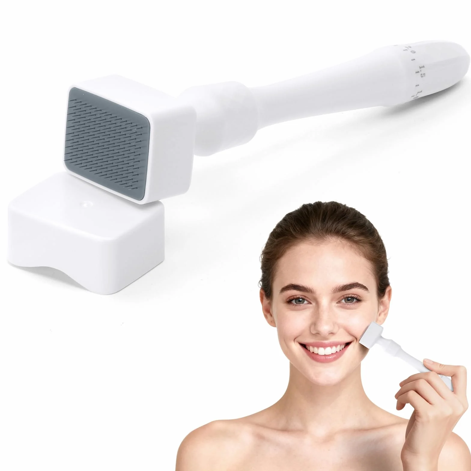 Microneedle Derma Roller Stamp Pen 0-3 mm regulowane igły, 140 tytanowa profesjonalna stempel mikroigłowy z antypoślizgowym uchwytem, ręczny długopis do twarzy, ciała, włosów, brody, pielęgnacji
