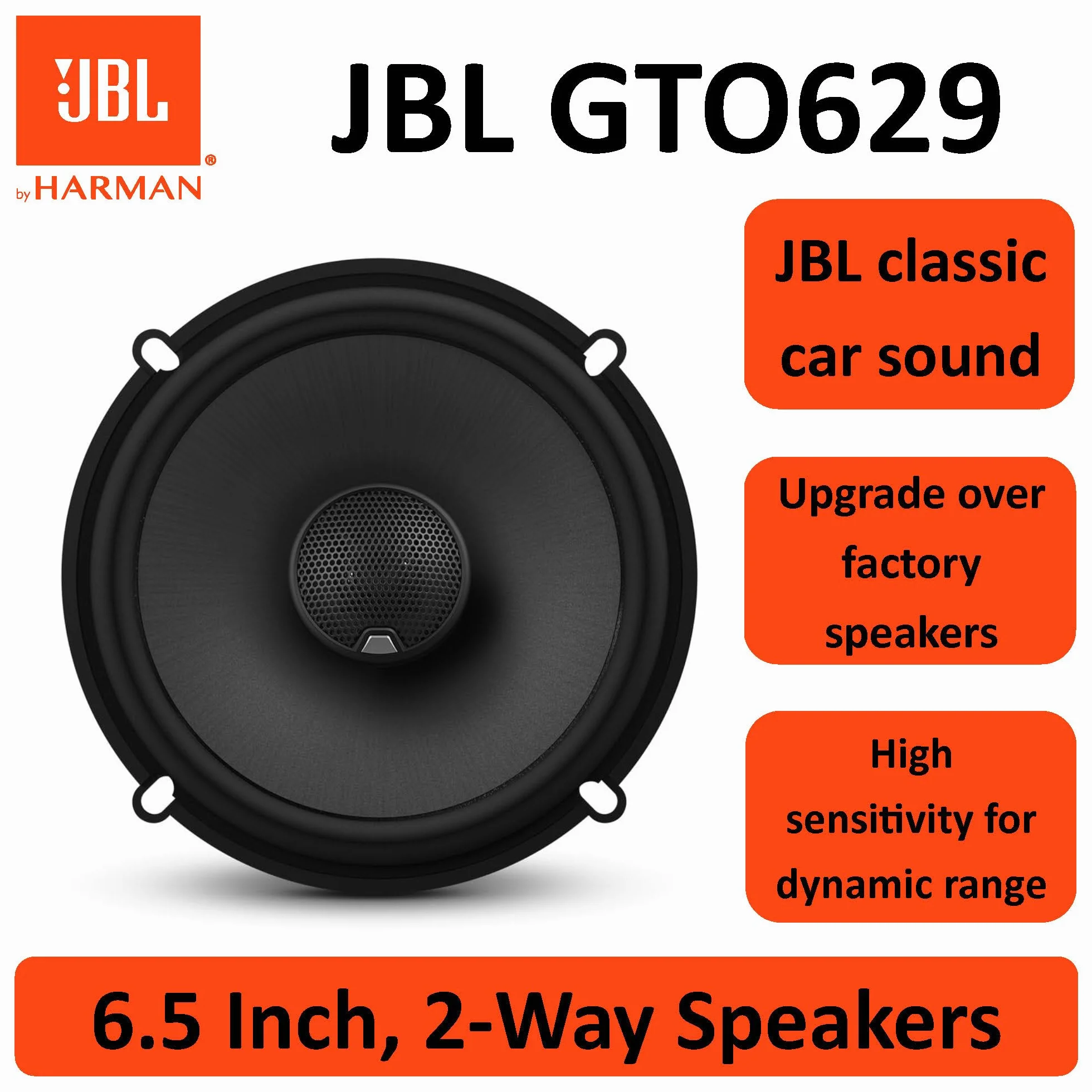 JBL Car GTO 629 6,5" (165 mm) 180 Watt 2-drożne głośniki współosiowe samochodowe Hi-Fi z technologią JBL Plus One (1 para) - czarny