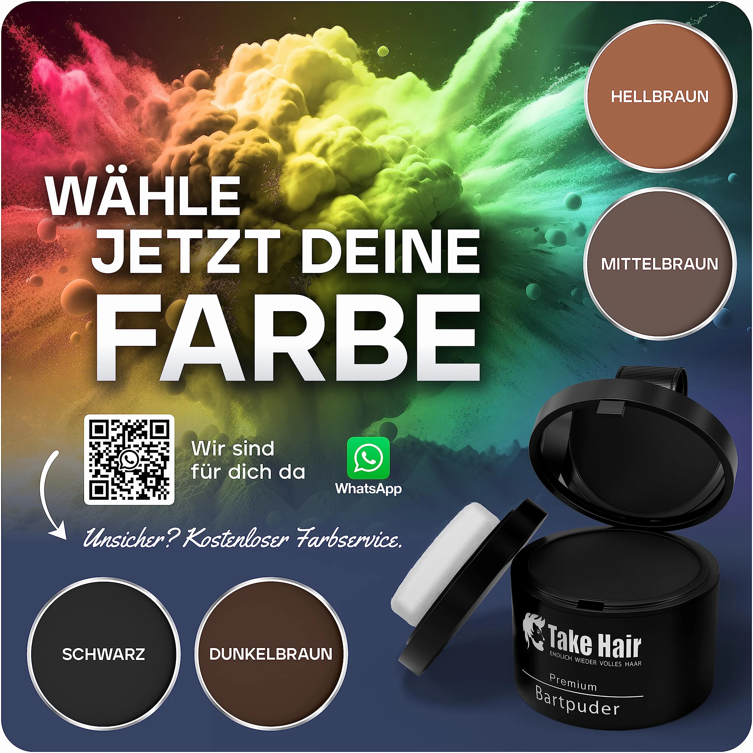 Take Hair barwnik do brody, 100% wodoodporny, puder do brody, 4 g dla pełniejszej brody, barwnik do brody, szara pokrywa, zagęszczacz do brody, zagęszczacz do brody, średni brąz)