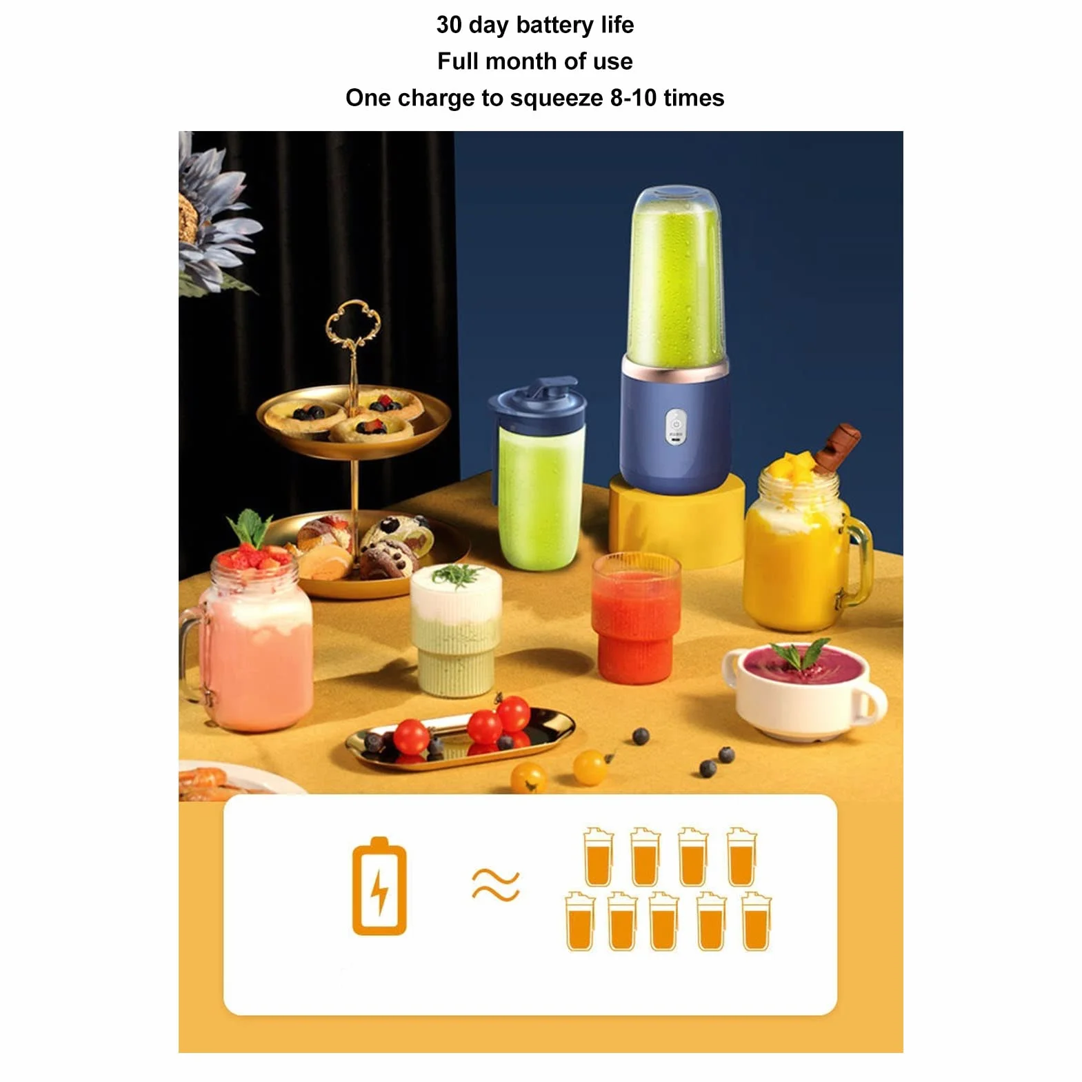Blender, USB Charging przenośny blender z 6 ostrzami, bezprzewodowy osobisty blender z butelką i pokrywą, blender o dużej prędkości do, soków, koktajli, mrożonych owoców