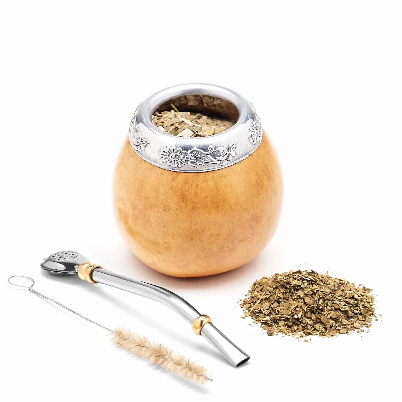 BALIBETOV Yerba Mate Kubek Naturalny Ręcznie Robiony Argentyński - Zestaw z Bombillą i Szczotką