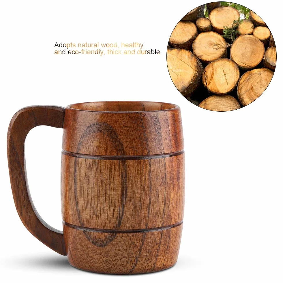 GLOGLOW Drewniany kubek do piwa 8 cm średnicy 10,8 cm wysokości