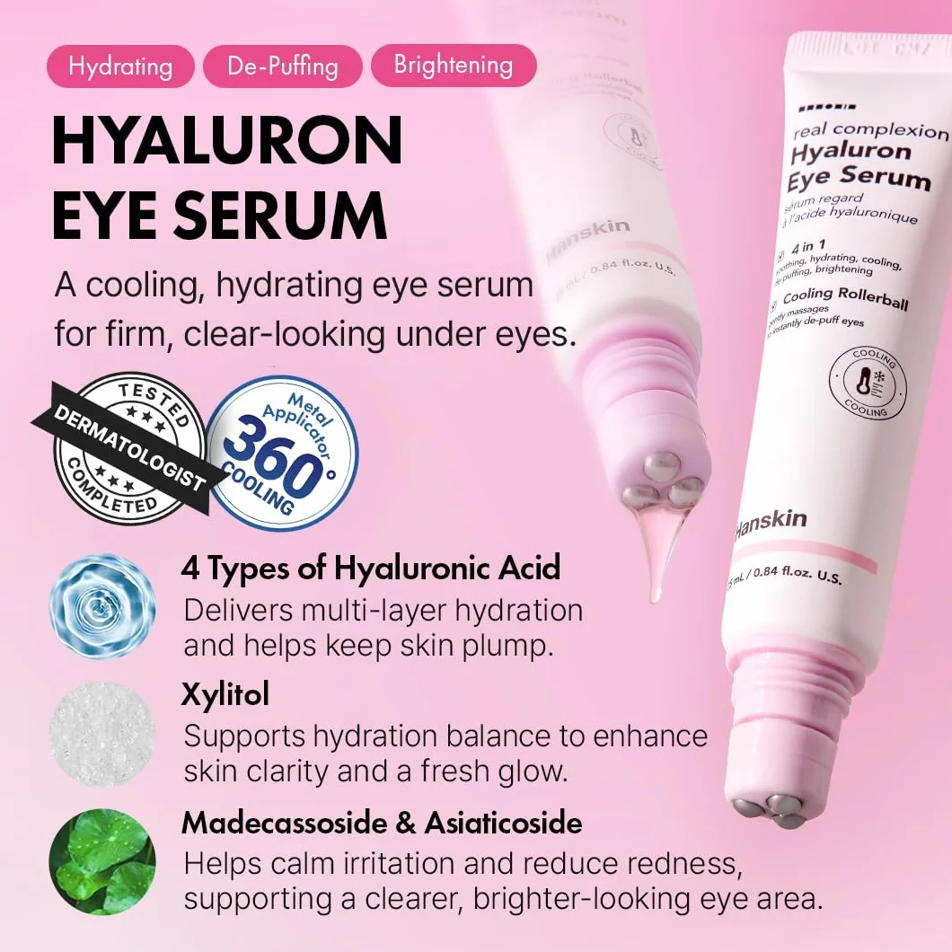 Serum do oczu z kwasem hialuronowym, kofeiną, krem pod oczy przeciw zmarszczkom i cieniom, przeciwstarzeniowym, krem do oczu, serum nawilżające do oczu dla mężczyzn i kobiet