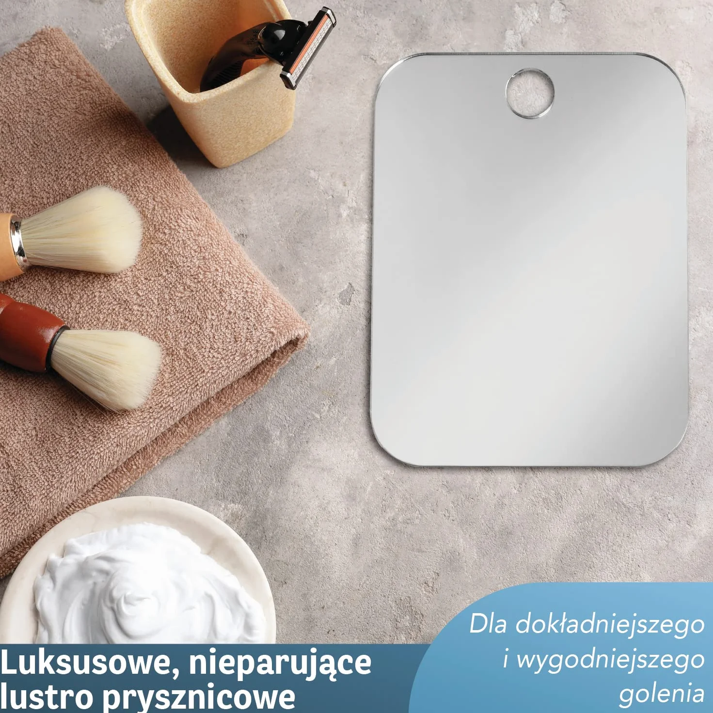 Shave Well Lustro Łazienkowe Deluxe, Lustro Nieparujące - Duże Lustro Łazienkowe - Haczyk Samoprzylepny - Lustro Nietłukące, Podręczne i Bez Ramy - Idealne w Podróży i na Siłownię