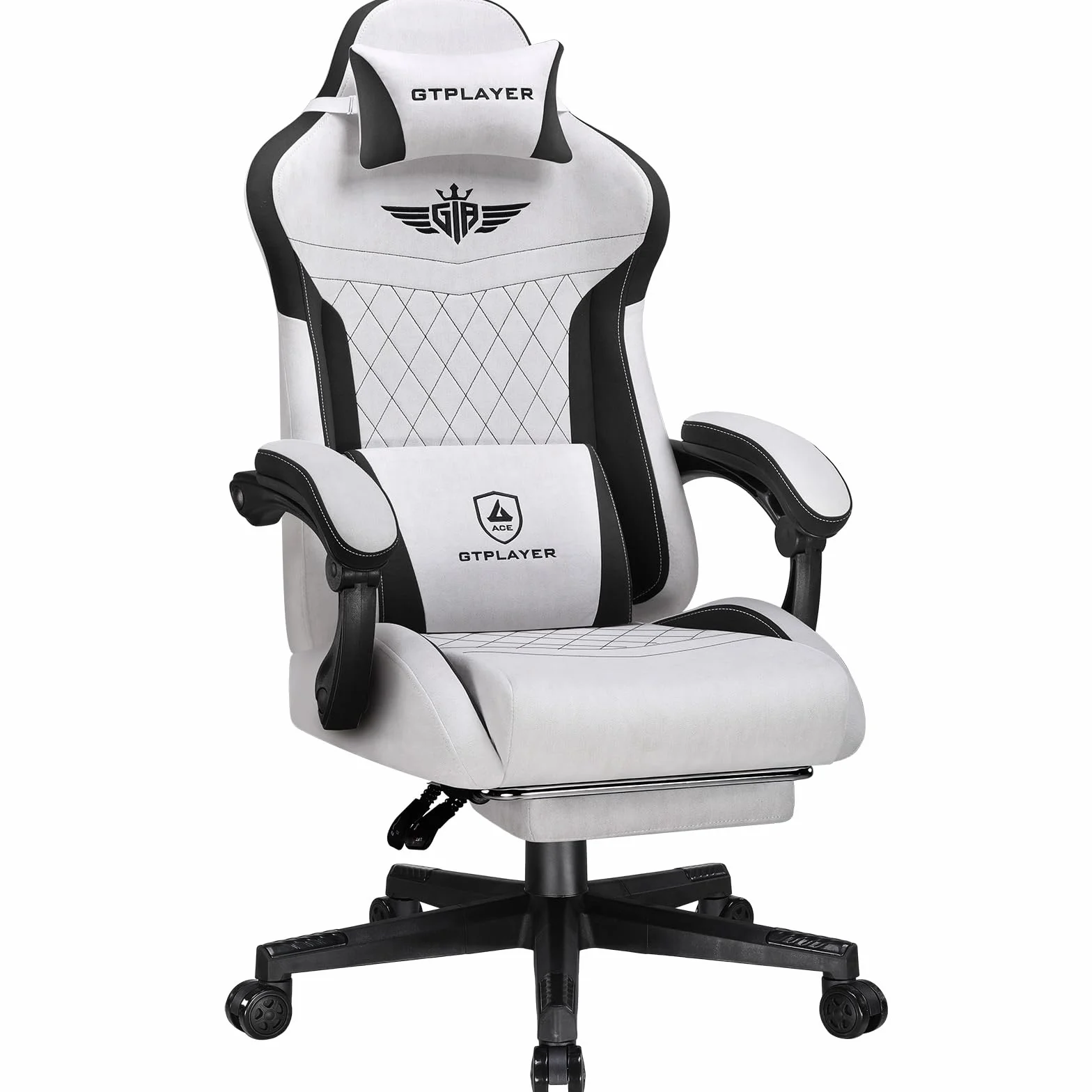 GTPLAYER Fotel gamingowy ergonomiczny materiałowy z podparciem lędźwiowym nośność 150 kg szary