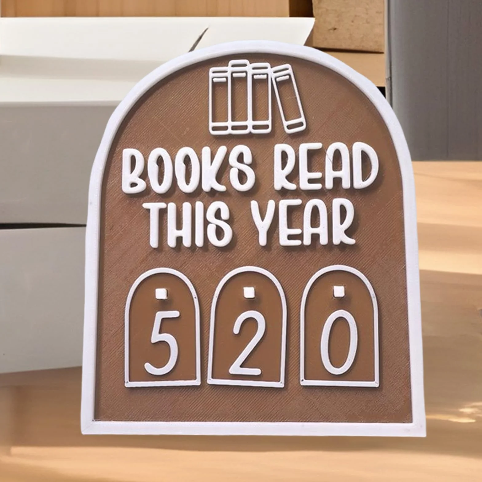 Modern Book Tracker Ornament for Book Lovers, Up to 999 Books Read Display, 4.72x5.67 Inches