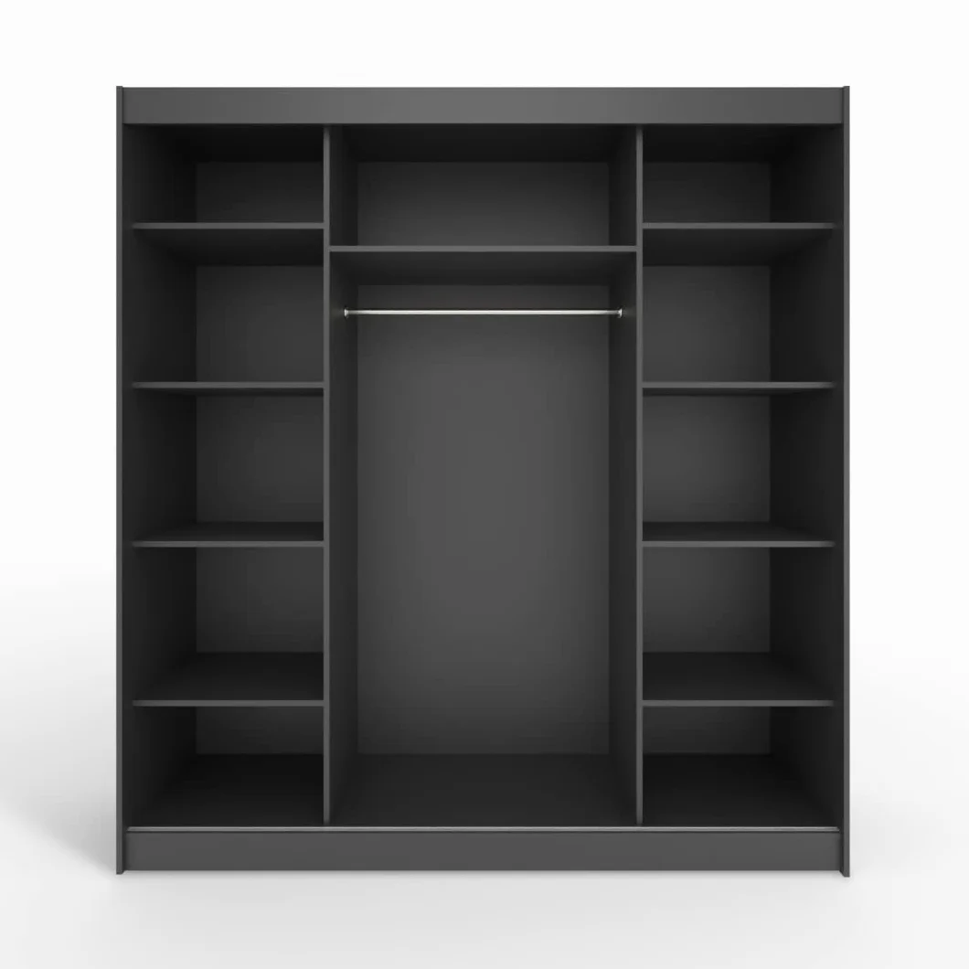 ML Furniture D6 Szafa z drzwiami przesuwnymi 200 cm z lustrem Czarny 3 drzwi