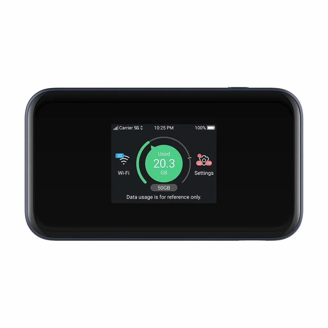 ZTE MU5001 5G Odblokowany, przenośny, niedrogi podróżny WiFi, łączy 32 urządzenia, 8-godzinny akumulator z funkcją szybkiego ładowania, ekran dotykowy, specyfikacja brytyjska - czarny
